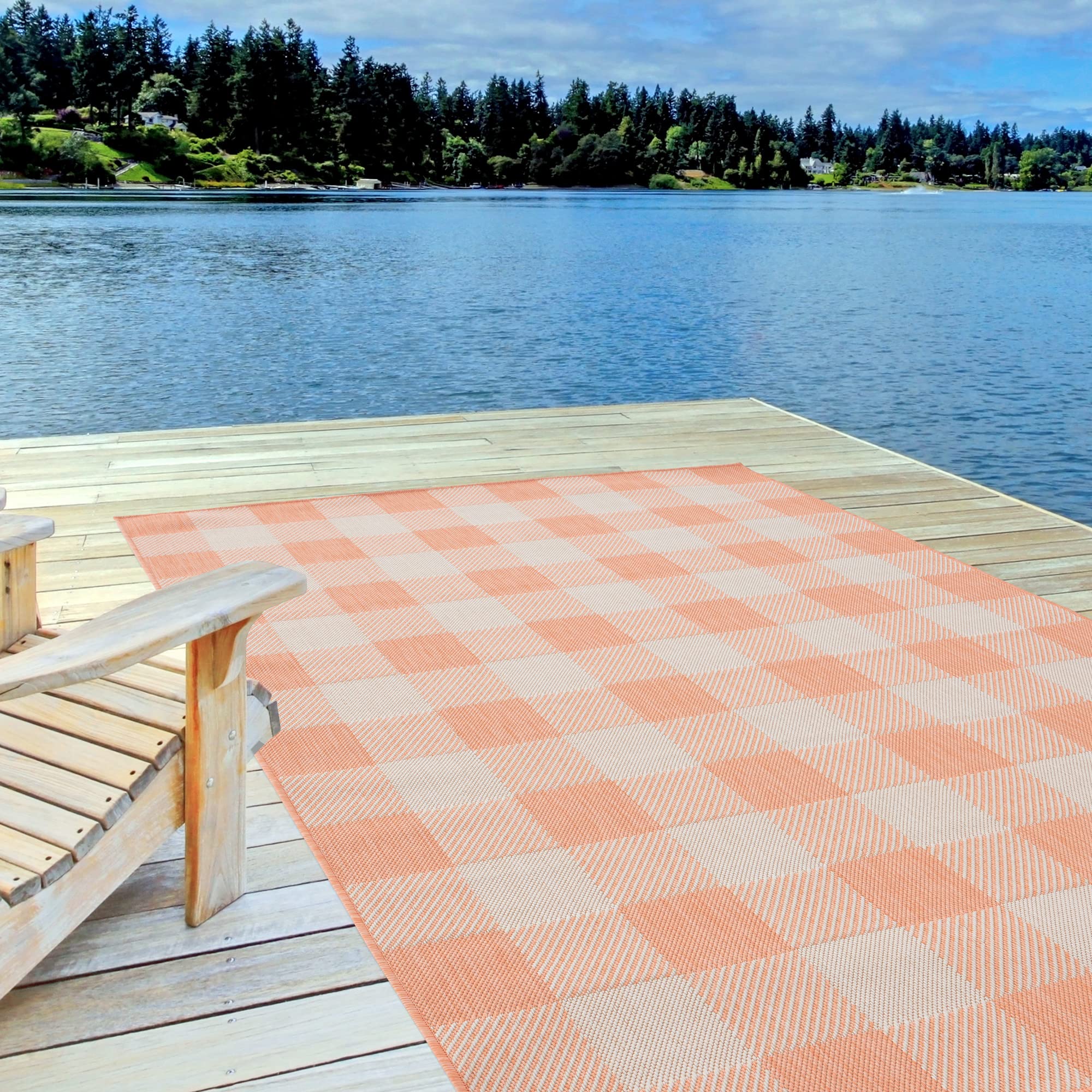 THE RUGS Outdoor Rug – Weather & UV Resistant Outdoor/Indoor Area Rugs - Durable Rugs for Patio, Deck, Garden, Kitchen, Bathroom or Living Room - Orange, 80 x 150 cm