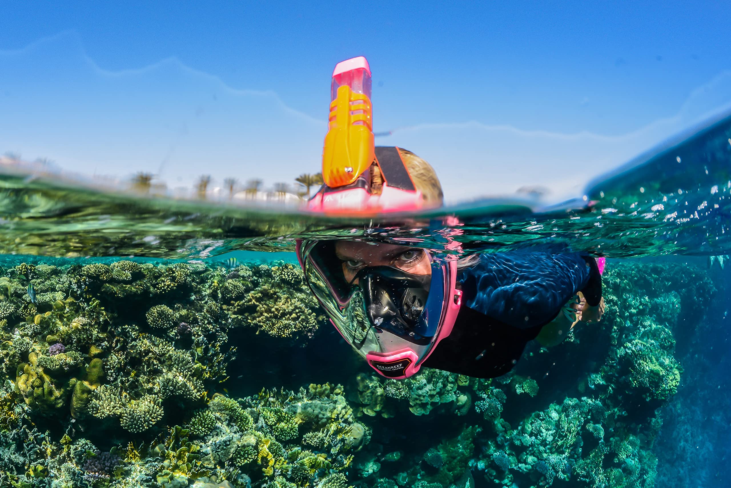 OCEAN REEF - Aria QR + Máscara de Snorkeling de Cara Completa con Boquilla - Visión Acuática de 180 Grados