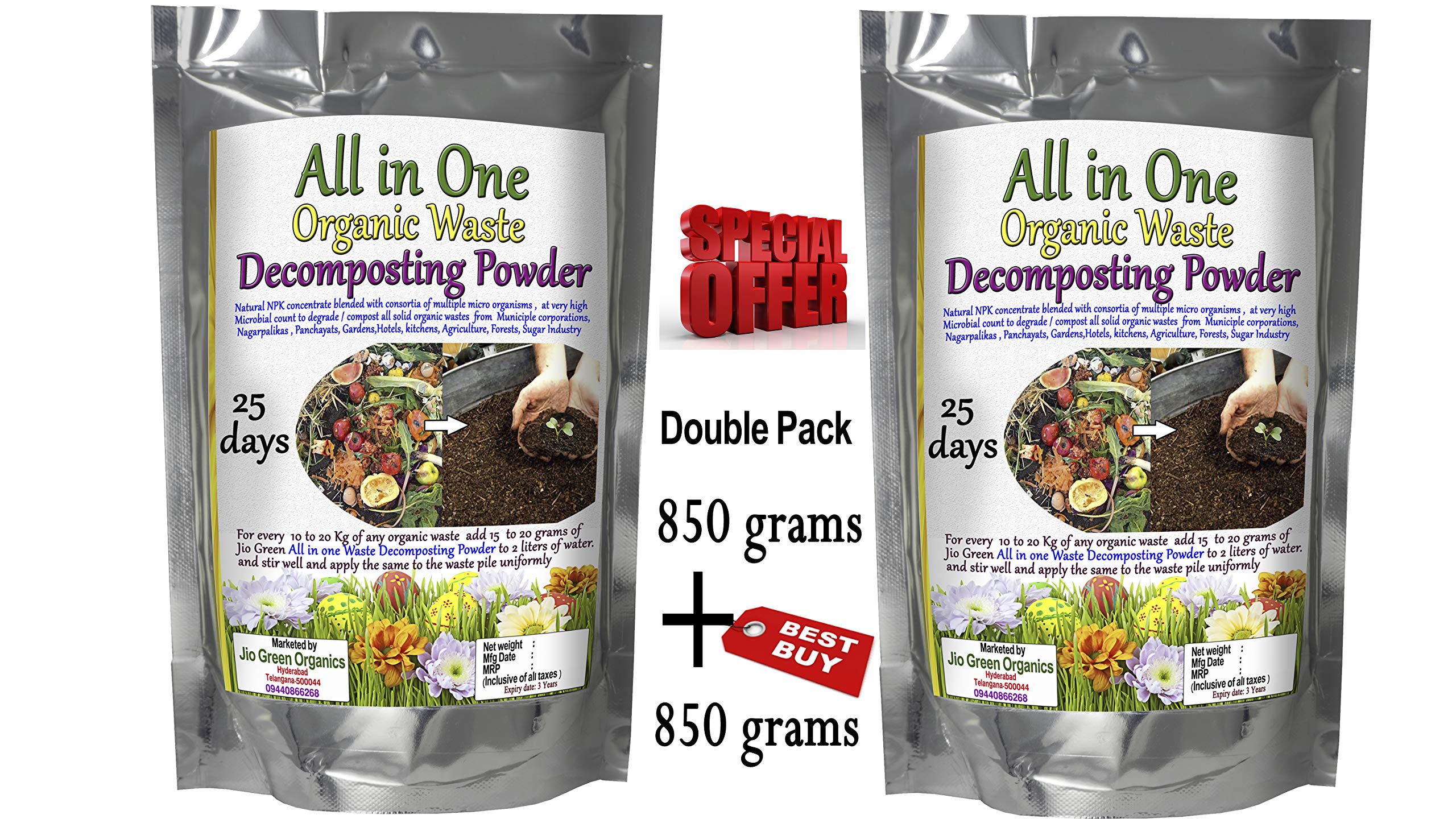 Compost Culture Powder 850g x 2 – For kitchen scraps, garden leaf waste, cow dung pits, home composting bins, terrace compost setup, and natural organic waste breakdown