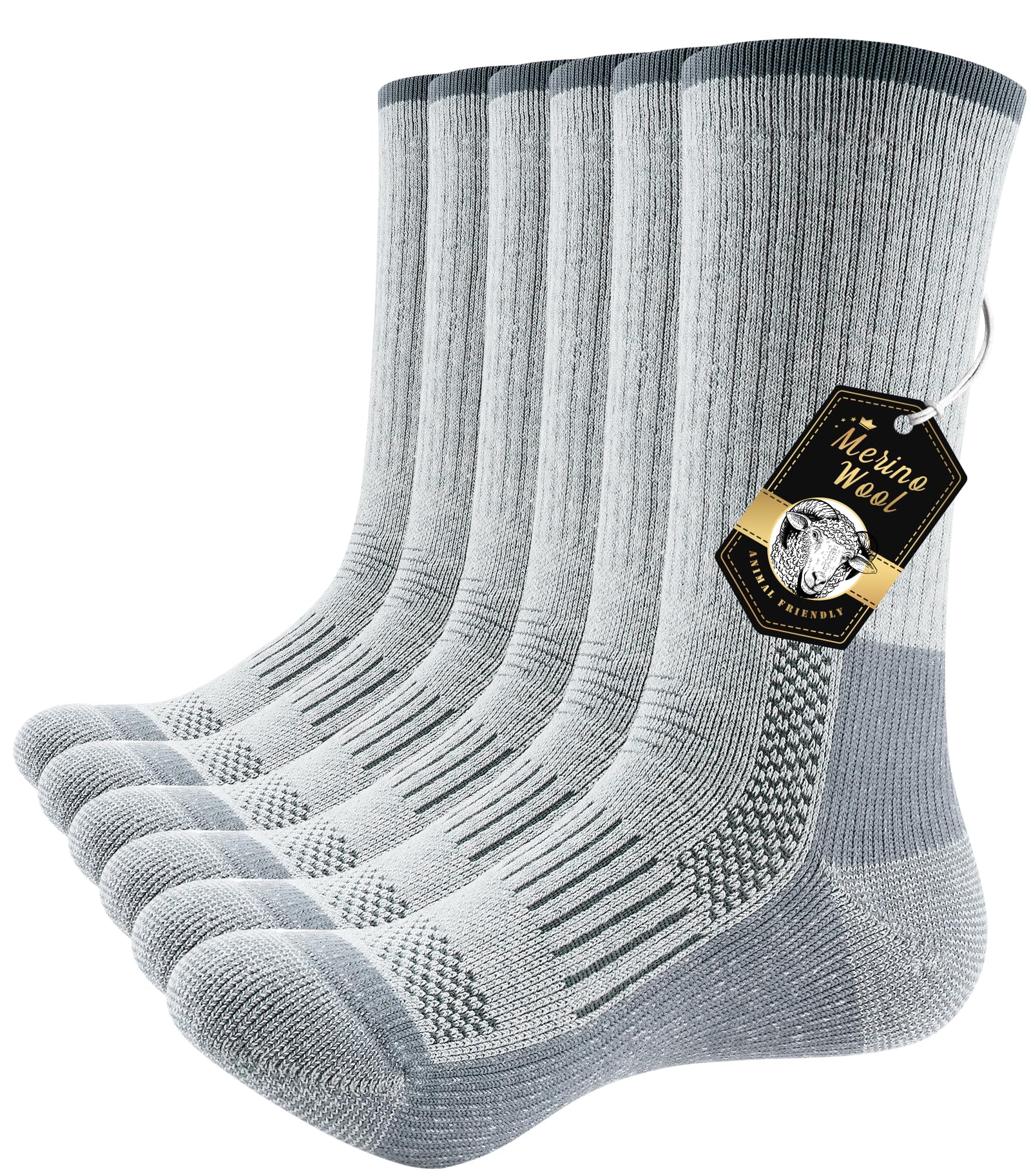 PULIOU Merino Wandersocken Herren Damen, Outdoor Trekkingsocken Merinowolle Sportsocken Atmungsaktiv & Anti-Blasen Gepolstert Laufsocken Arbeitssocken, 3 Paar