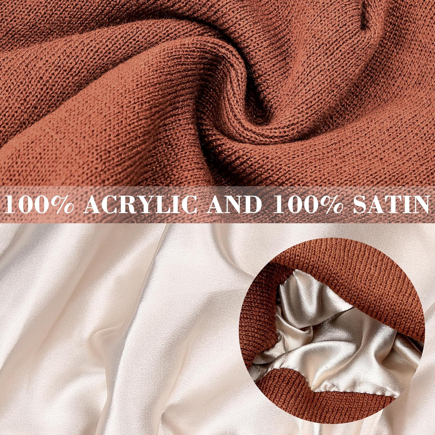 FEQO 4 Pack Satin Lined Beanie Hats Soft Silk Lined Beanies Knit Warm Cuffed Hats for Women Men - Image 2