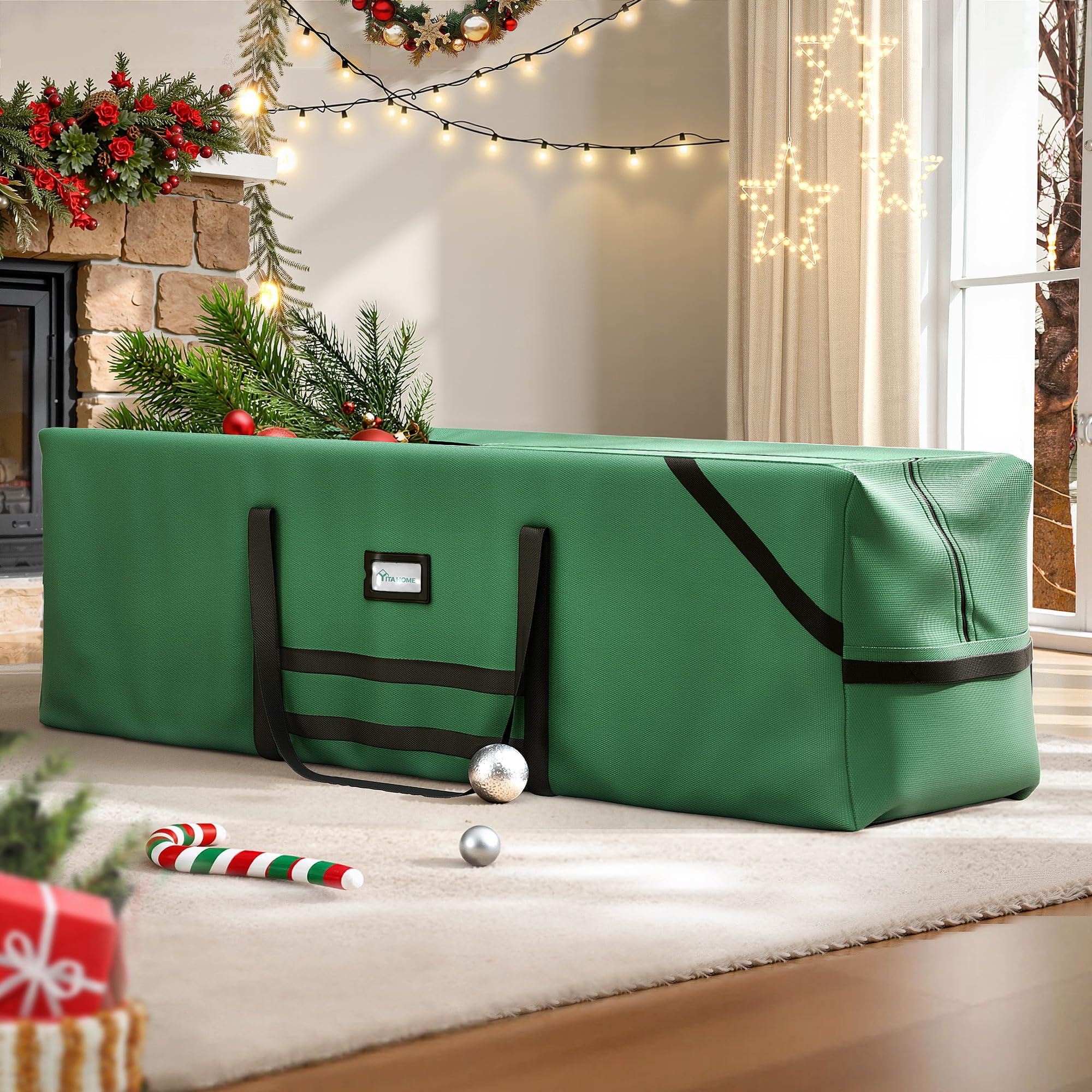 YITAHOME Borsa portaoggetti per albero di Natale, adatta per alberi di Natale artificiali, altezza fino a 7,5 ft, resistente, impermeabile con manici robusti e cerniera, verde