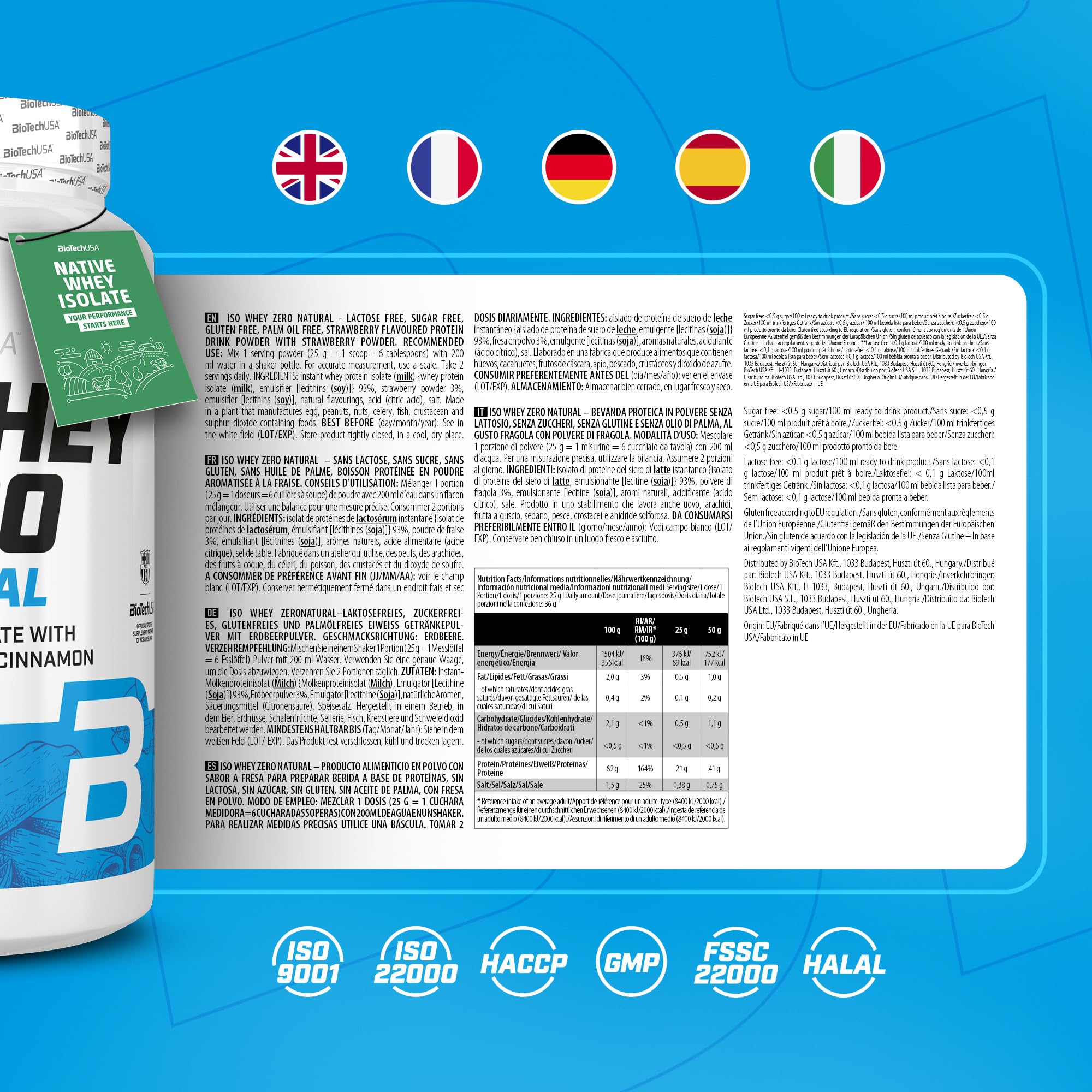 BioTechUSA Iso Whey Zero Natural Proteine in Polvere | 80% Proteine | Aromatizzate naturalmente | Senza Glutine | Senza Lattosio | Senza Additivi | Senza Coloranti | 908 g | Vaniglia-Cannella