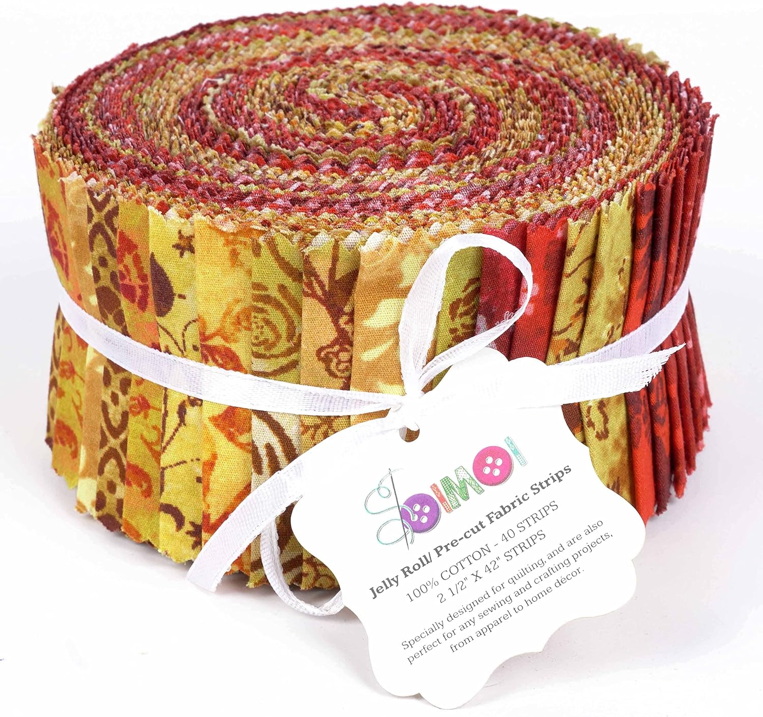 Soimoi Jelly Roll Fabric Strips for Quilting, Precut Fabric for DIY, 40 Strip Assorted Bundle, Red Jelly Roll For Scrapbooking, Perfect Quilting Fabric for Sewing, Craft, Home Décor, Rug - Batik Print