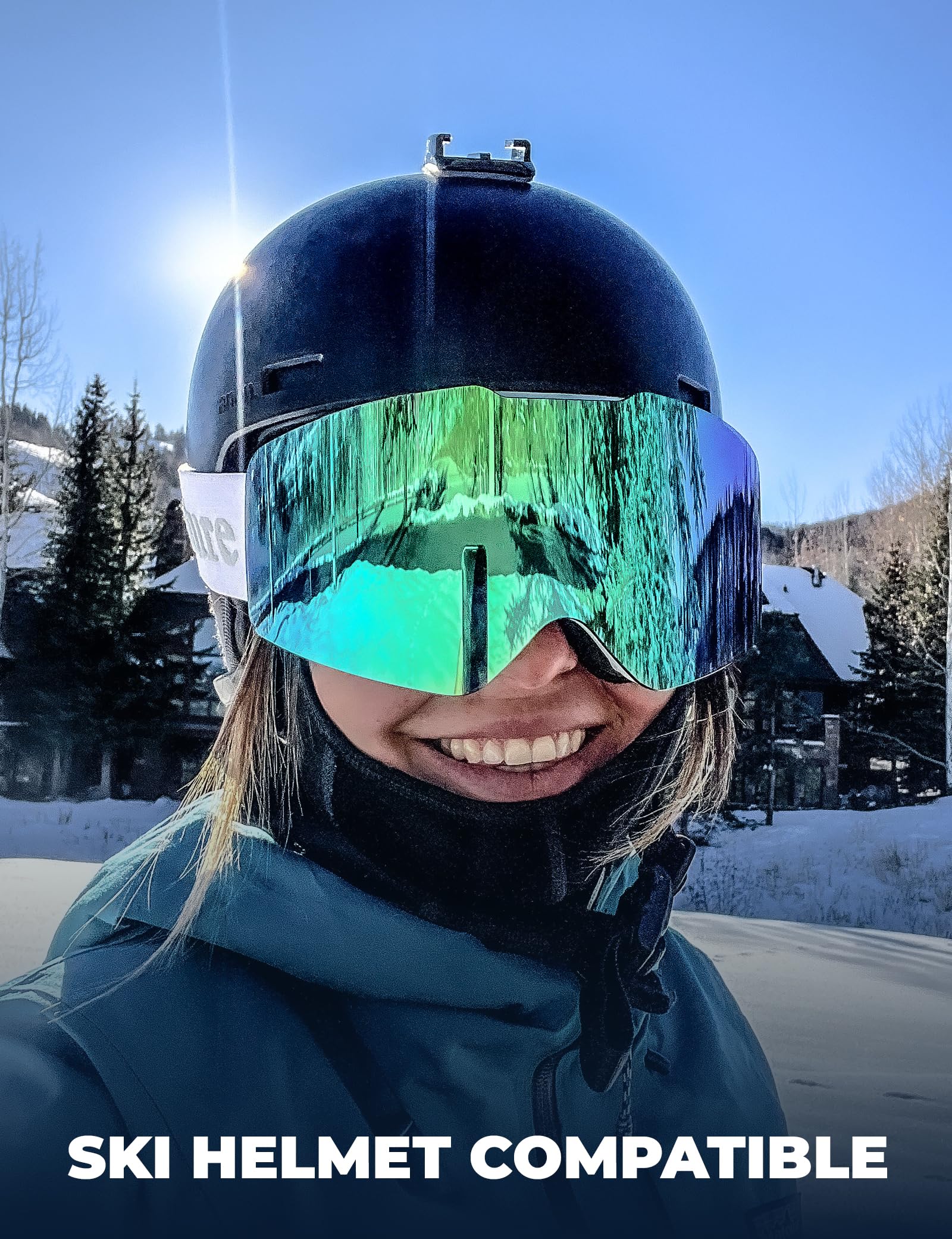 Gogle Narciarskie Gogle Śniegowe Ochrona UV Damskie/Męskie Przeciwmgielne Oddychające Kompatybilne z Kaskiem Gogle Snowboardowe dla Osób Noszących Okulary, Jazda na Nartach/Snowboardzie