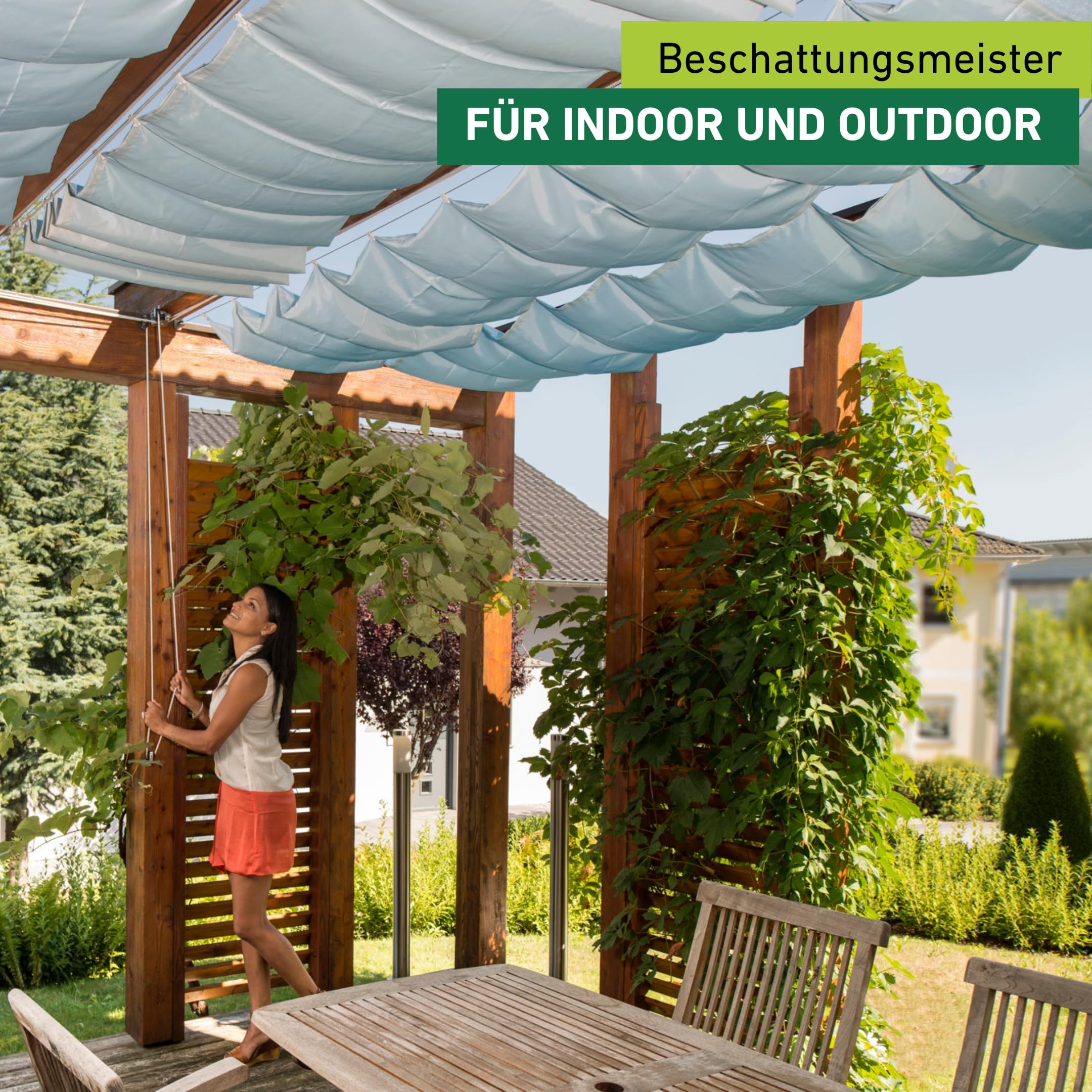 Windhager Sonnensegel für Seilspanntechnik, Wintergarten und Terrassen Beschattung, Seilspannmarkise, 420 x 140 cm, 10883, Blau, Cyanblau