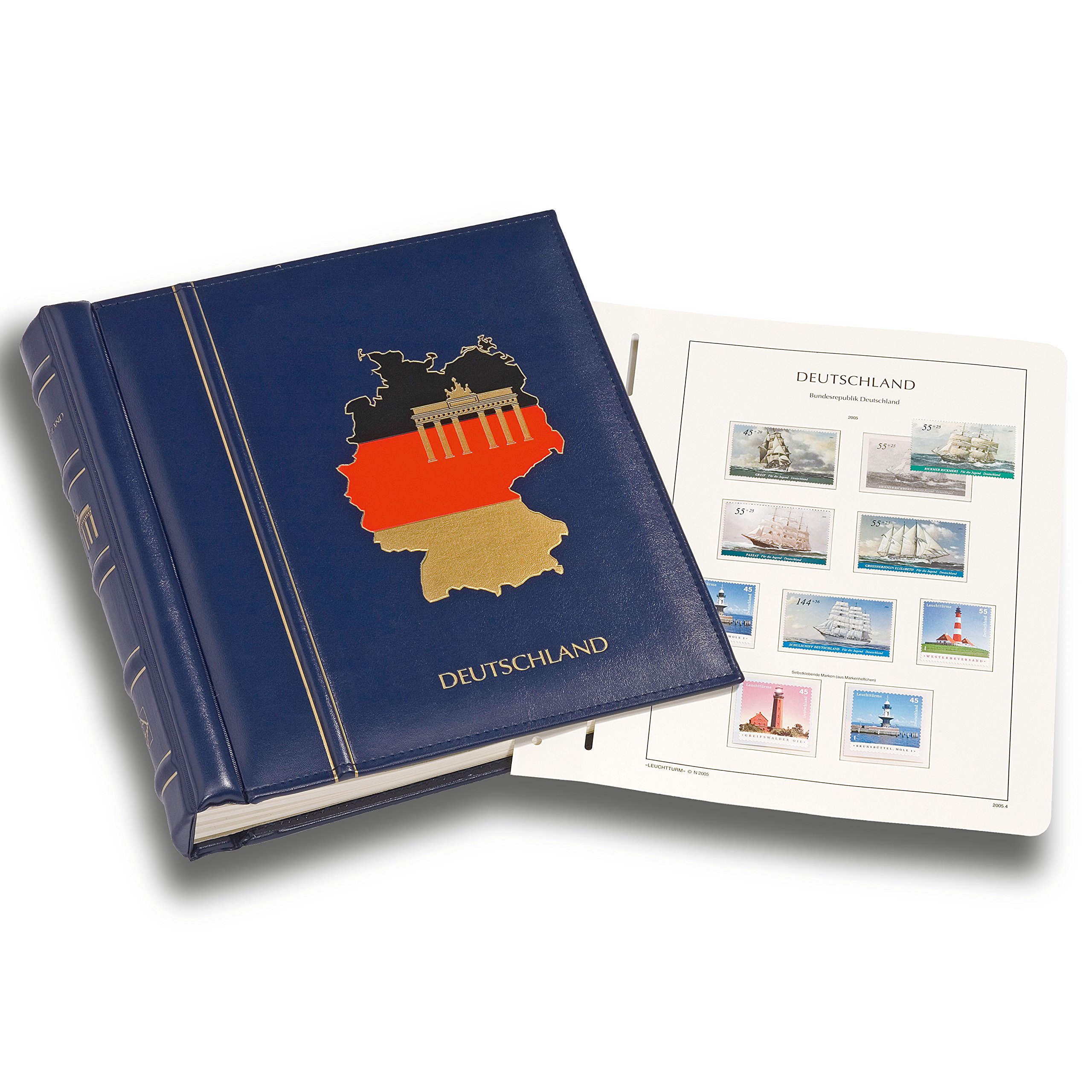 Leuchtturm 329746 Raccoglitore a Barra elicoidale DP Perfetto per francobolli, Design Classico, Germania in Rilievo incl. Custodia Protettiva Blu