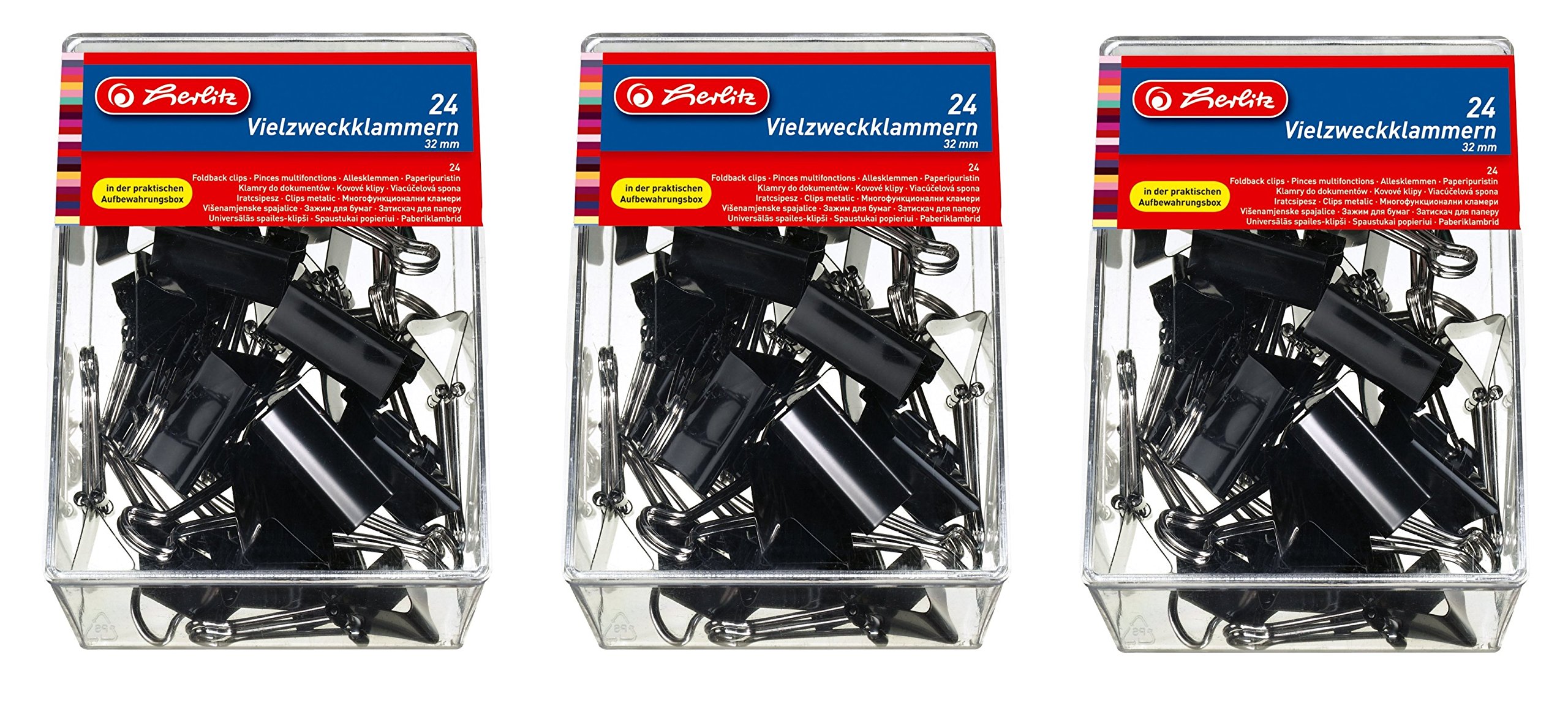 Herlitz Vielzweckklammern 24 Stück, 32mm Schwarz - Für Papierstapel Bis 10mm
