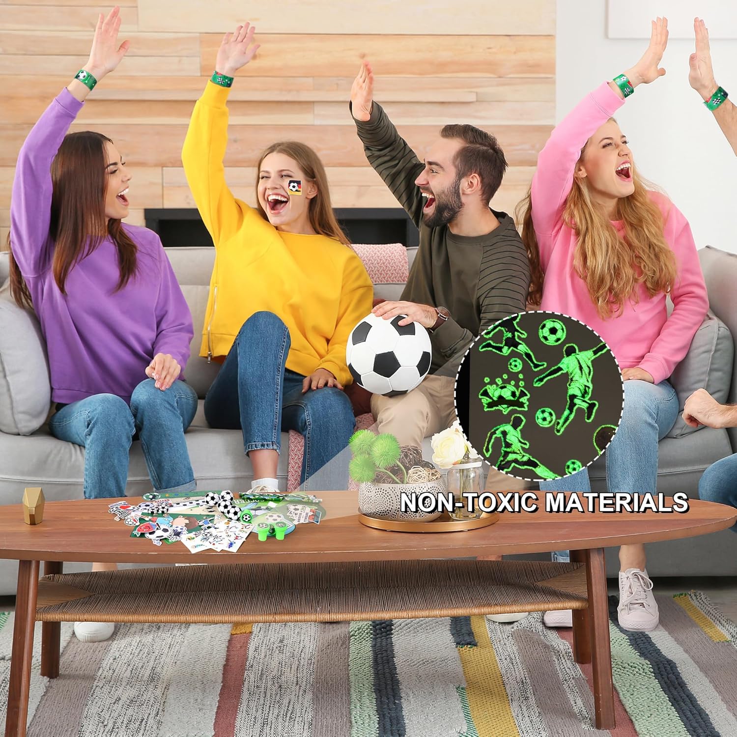 Aneco 340 Pieces Soccer Party Favor Set Soccer Goodie Bags Stuffers Mini Card Pencils Sharpener Eraser Stamp Slap Bracelet Sticker School Stationery Bulk for Sports Party Team Game Prize Birthday Gift - Image 6