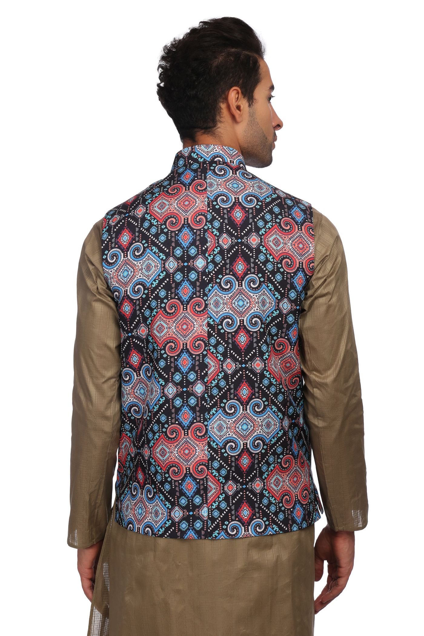 WINTAGE Men's Imported Rayon Tailored Fit Printed Party/Festive Indian Nehru Jacket Vest Waistcoat : X-Small 1
