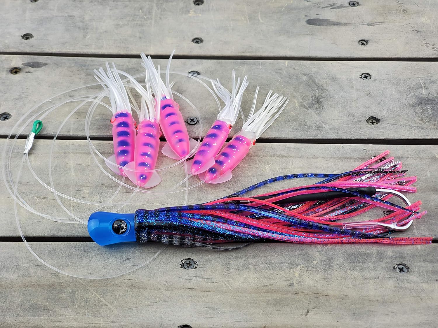 Lobo Lures #276 Skipjack Hybrid Tuna Candy Squid Chain 9" Cable Hook Big Game Fishing Daisy Chain & Lure Bag