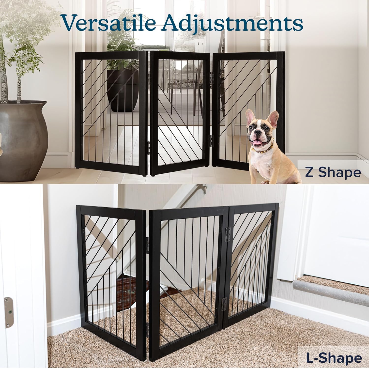 Pet Gate - 3-Panel Indoor Folding Dog Gate for Stairs or Doorways - 54x24-Inch Freestanding Pet Fence for Cats and Dogs by PETMAKER (Black)