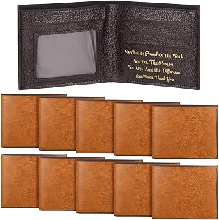 12 Pieces Leather Wallet for Men DIY Bifold Wallet Engrave Inspirational Father Day Gift for Christmas Men Husband Son(Khaki)