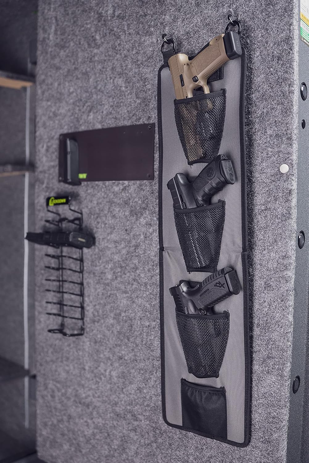 Lockdown Handgun and Tactical Rifle Upper Hanger with Mesh Pockets for Gun Vault Organization, Storage and Security