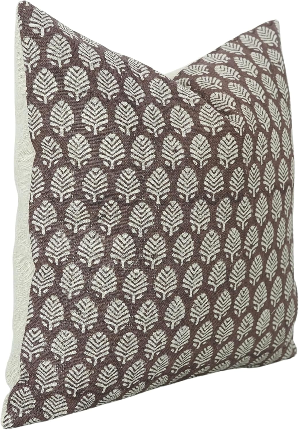Handloom Art Block Print Thick Linen 18X18 Throw Pillow Case Cushion Cover for Sofa Couch and Bed, Chair, Fall Decoration, Home Décor, Outdoor, Farmhouse, Living Room, Chocolate Brown