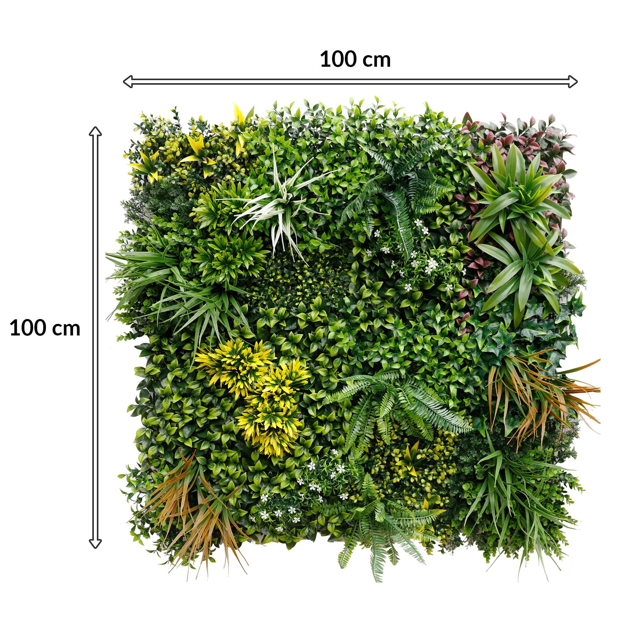 KARAT Ścianka na rośliny Spring Garden 100 x 100 cm, sztuczna ściana z systemem zatrzaskowym, wierna naturalna, bez pielęgnacji zielona ściana, do użytku wewnątrz i na zewnątrz