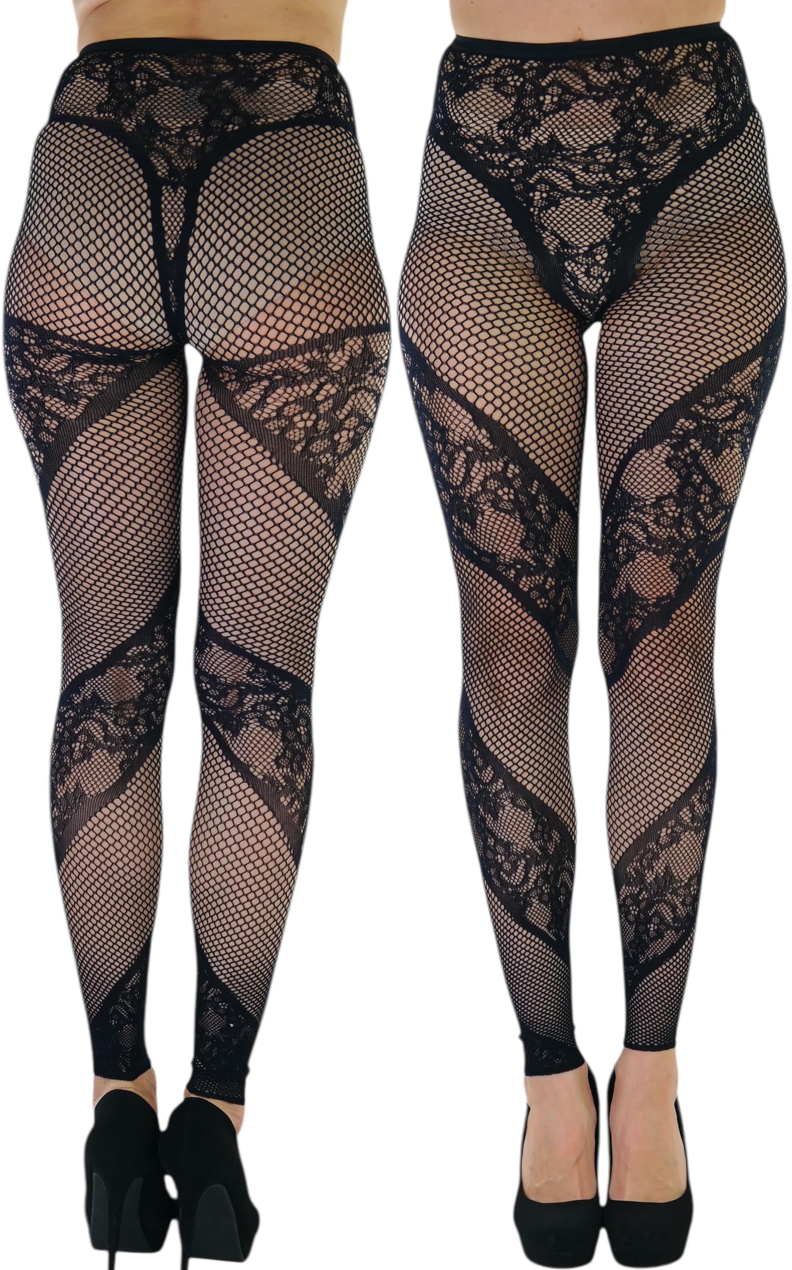 ToBeInStyle Women's Single Floral Lace Fishnet Tights Footless &amp; Stirrup Design