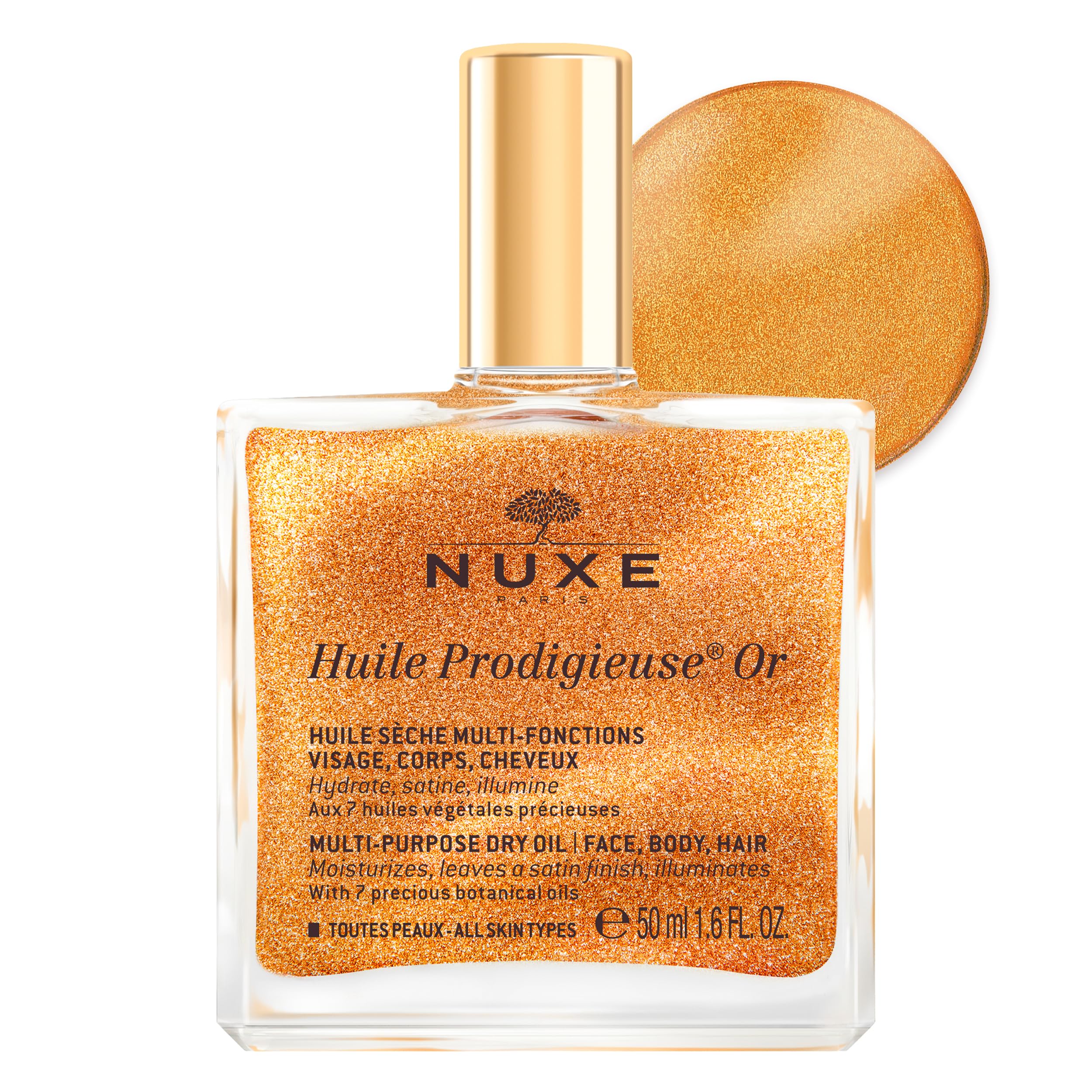 NUXE Huile Prodigieuse Shimmering Dry Oil, Gold-Flecked Dry Oil, Illuminates & Softens Face, Body & Hair, Multi-Purpose Nourishment, Vegan Formula
