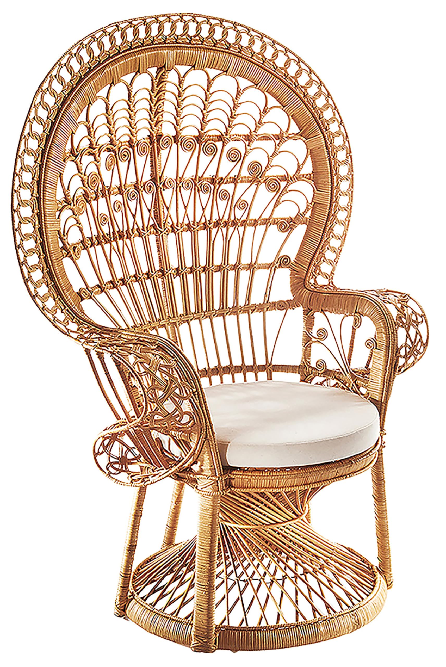 Kobolo Pfauenthron Rattansessel Peacock aus Rattan inklusive Kissen - 130 cm hoch - Braun - Boho - Innenbereich geschützter Außenbereich- Flechtwerk