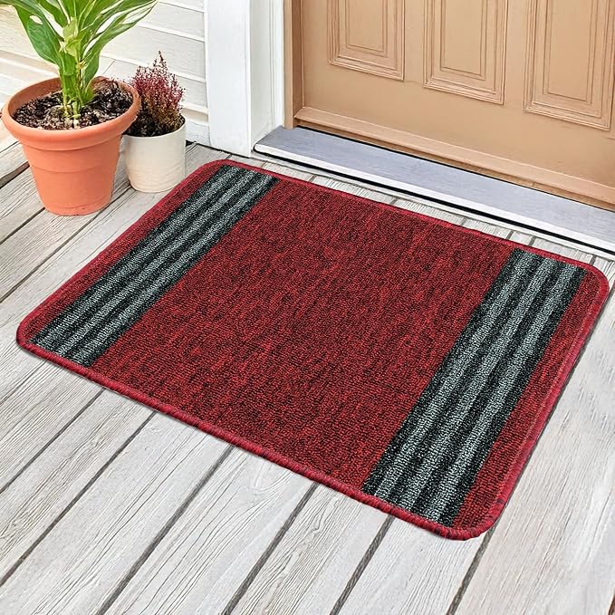 Pack of 1 Nylon Bath Mat Anti-Skid Bathroom Rug | Floor Mat for Bathroom, Entrance, Kitchen, Bedroom & Office | Maroon Stripes Design-(37x57cm)