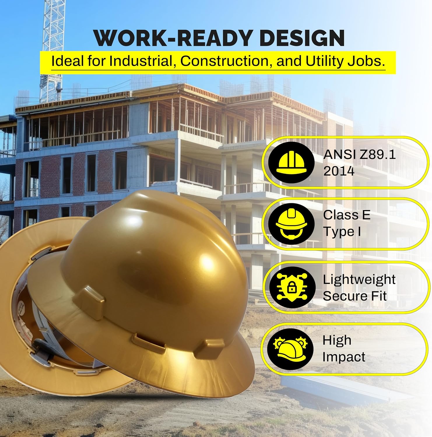 V-Guard with Staz On Suspensions Full Brim Hard Hats with Safety Tote