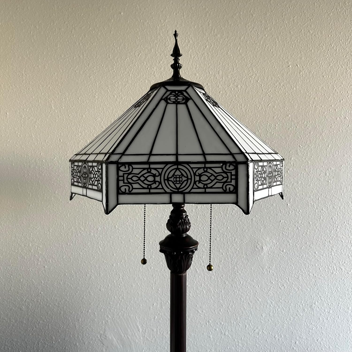White Stained Glass Floor Lamp Hexagon Mission Metal Base LED Bulbs Included for Living Room Bedroom 16" W*16" D*64" H