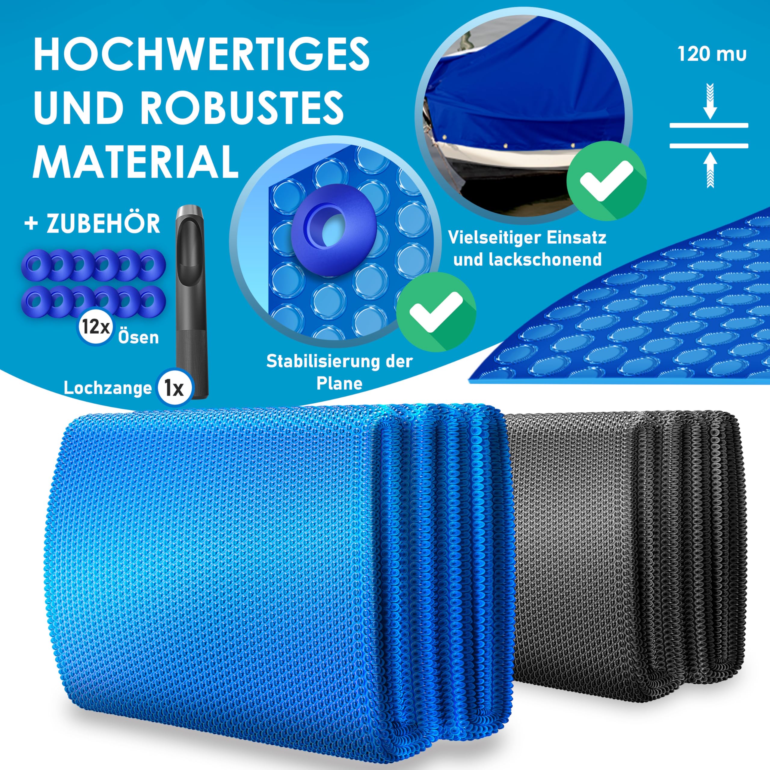 Bâche Solaire KESSER® Pour Piscine Ronde 244 Cm - Épaisseur 120 µm, Chauffage Rapide 3-7°C, Découpable, Noire - Couverture Solaire Robuste