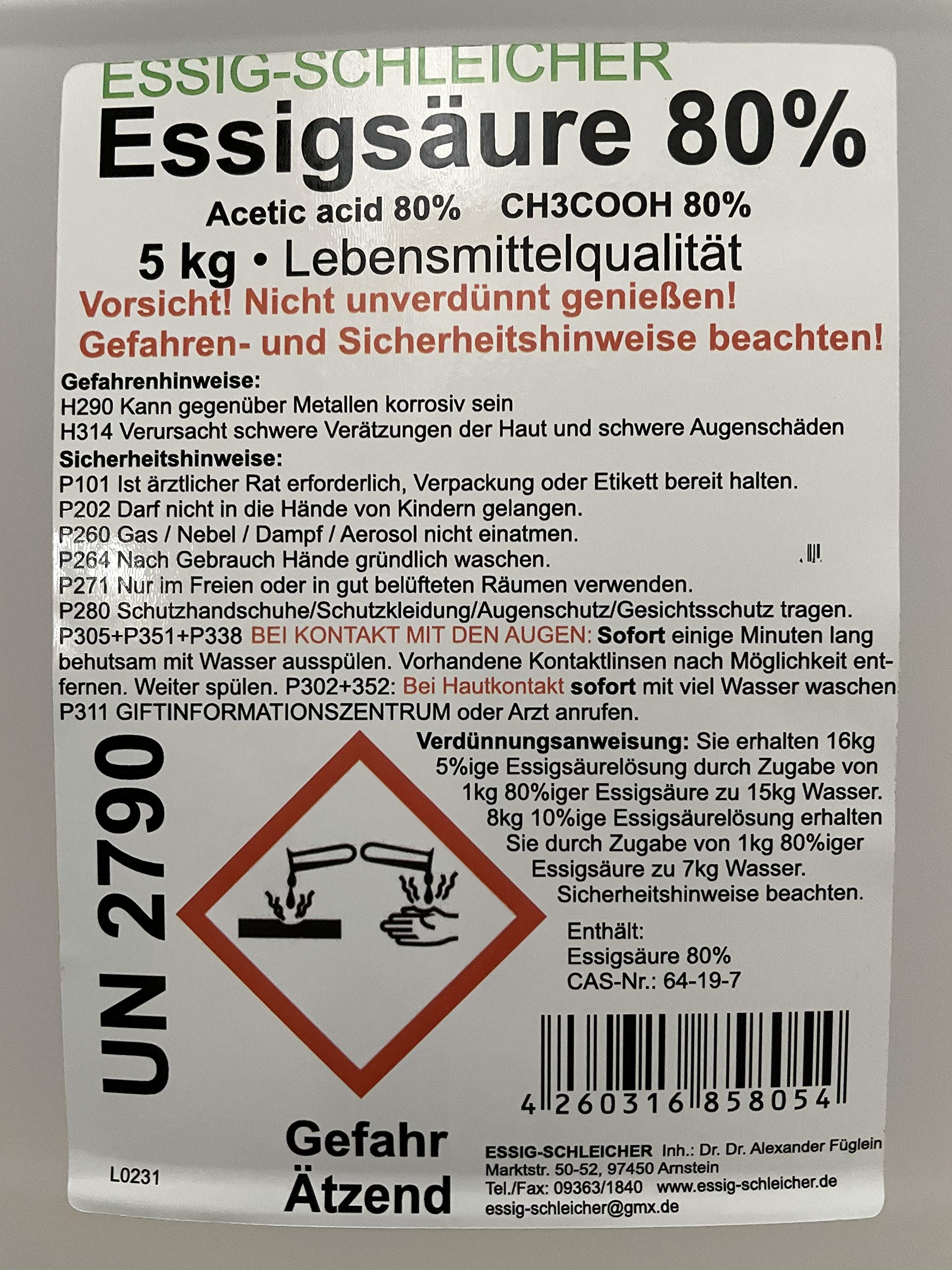 Schleicher’s Essigsäure 80% Lebensmittelqualität 5 kg Kanister