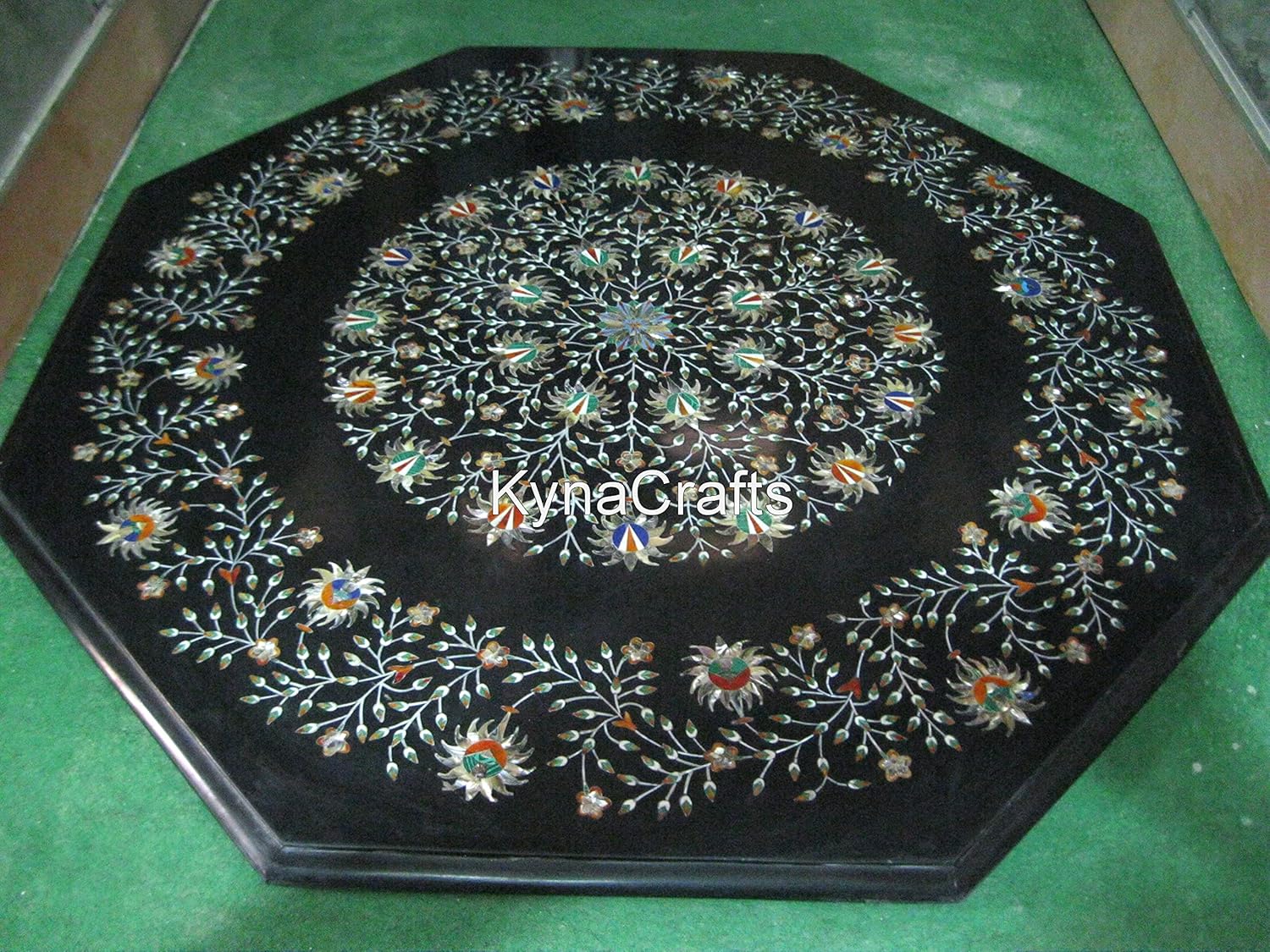 36 x 36 Inches Marble Patio Sofa Table Top Multi Precious Stone Inlay Work Coffee Table Top for Hotel Decor
