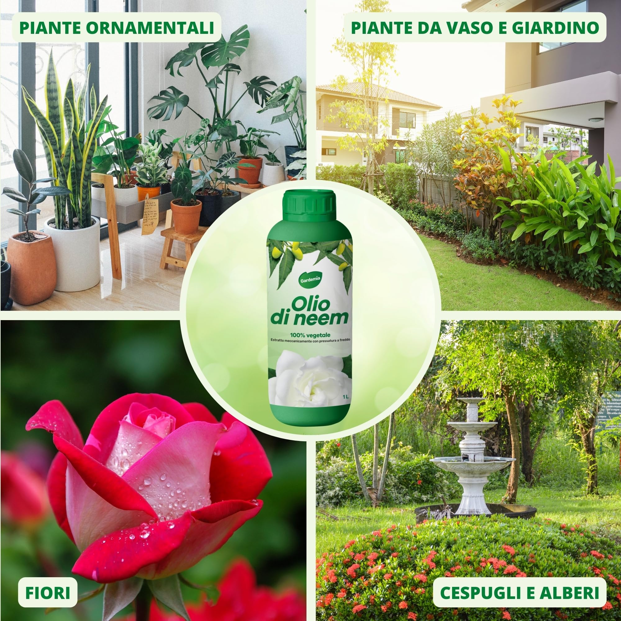 Gardemia Olio di Neem per Piante 1 Litro 100% Vegetale Azione Naturale contro varie Avversità Giardino Multiuso Concentrato Estratto Meccanicamente Pressatura Freddo Straordinarie Proprietà Naturali
