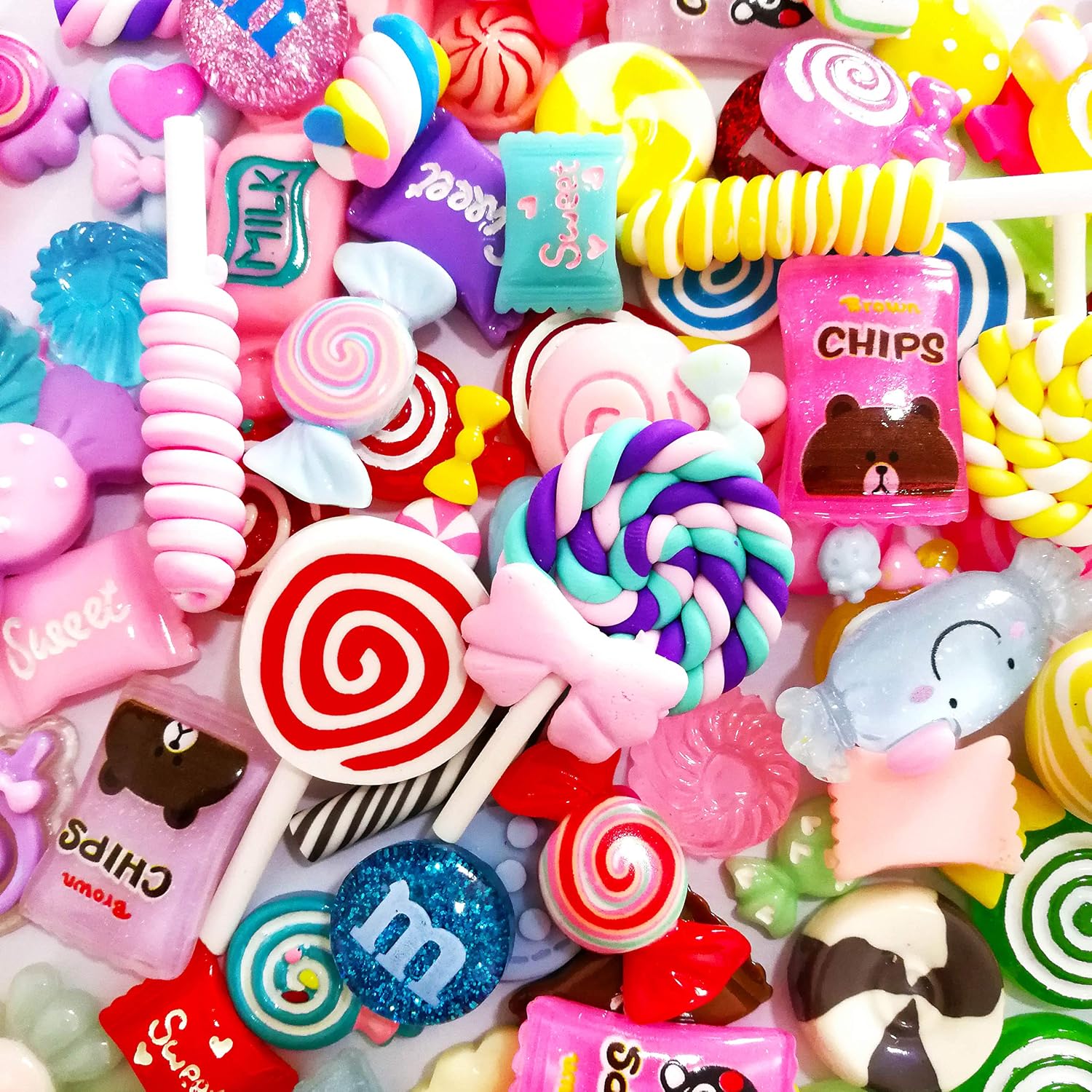 60 Pieces Slime Charms Set Kawaii Candy Sweets Charms Mixed Flatback Resin Charms for Slime DIY Crafts Accessories Scrapbooking