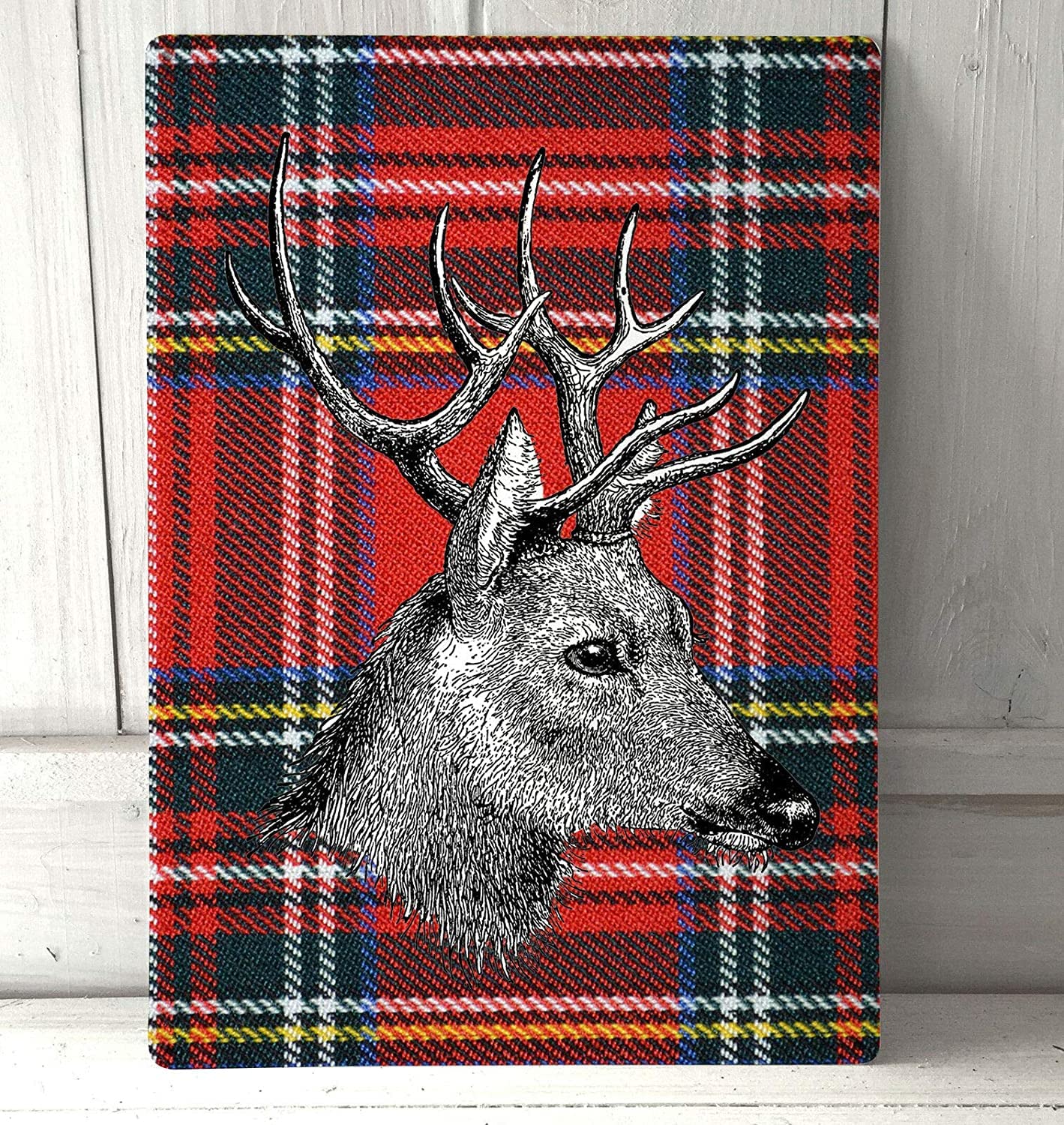 Rifosa A16 6"X8" Stags Head Scottish Red Tartan Metal Sign Tin Plaque
