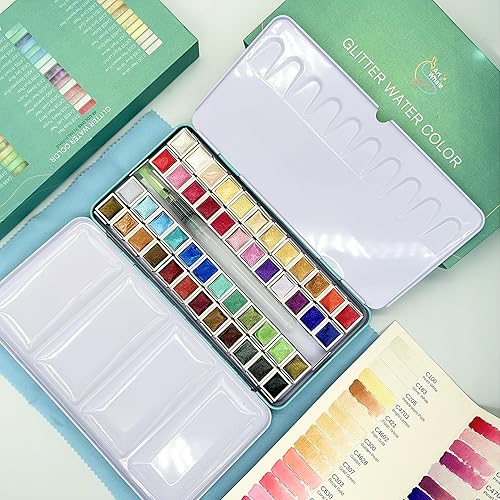 Miniatura 10 de Acuarela metálica de 24 colores en medias sartenes con pincel de agua, caja de lata altamente pigmentada para pintores, profesionales,