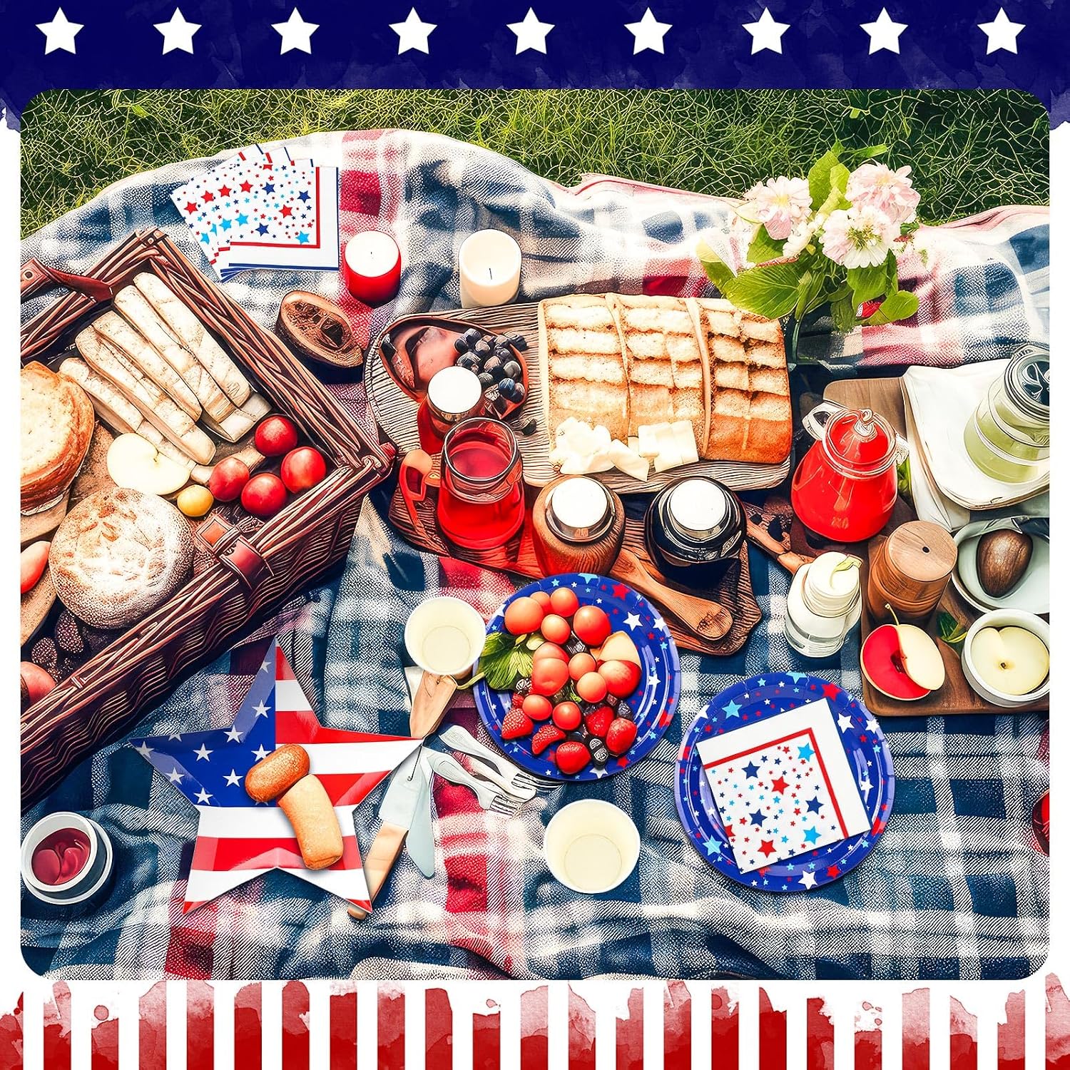 Havawish 150 Pcs Patriotic Paper Plates and Napkins American Flag Tableware 4th of July Paper Plate Napkins and Cups Independence Day Party Supplies Tableware Disposable for Veterans, Serve 25