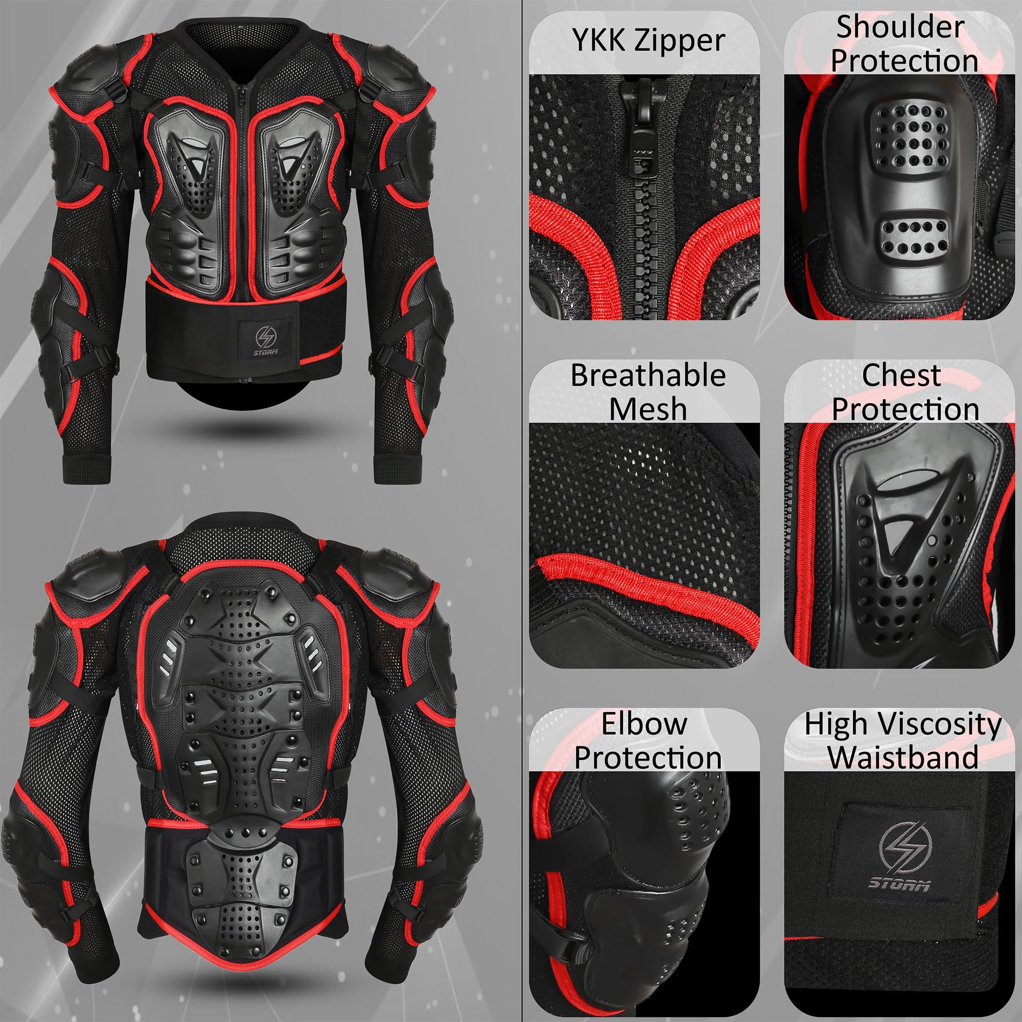 STORM Protector de Espalda para Moto MTB, Mujer Hombre Adulto Enduro Columna Vertebral Protector de Pecho para Motocross con protección