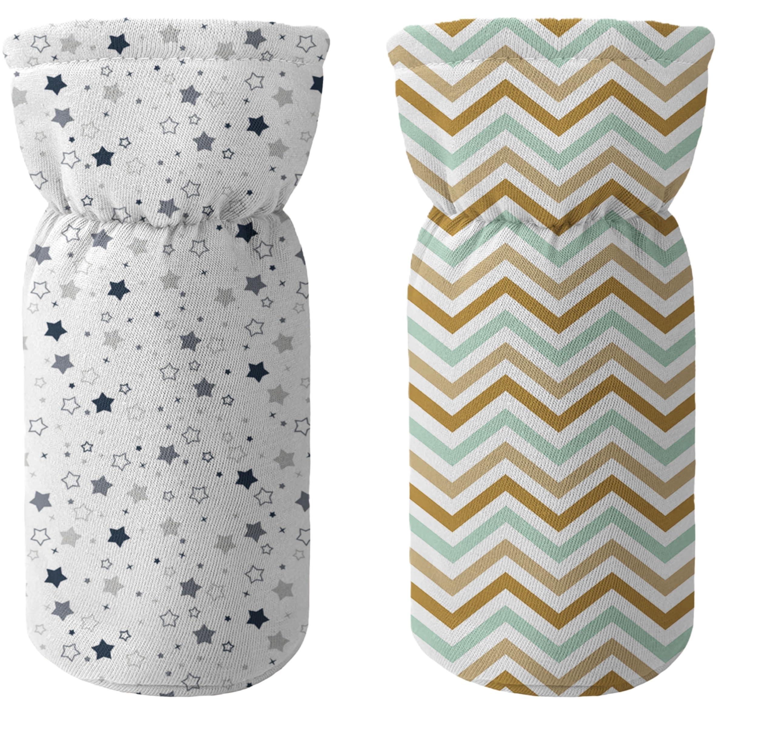 Novo Baby Cotton Soft Plush Baby Bottle Feeding Cover Tote Modern Bag Carrier Bag Bottle Cover with Strap Pack of 2 (in The Clouds)