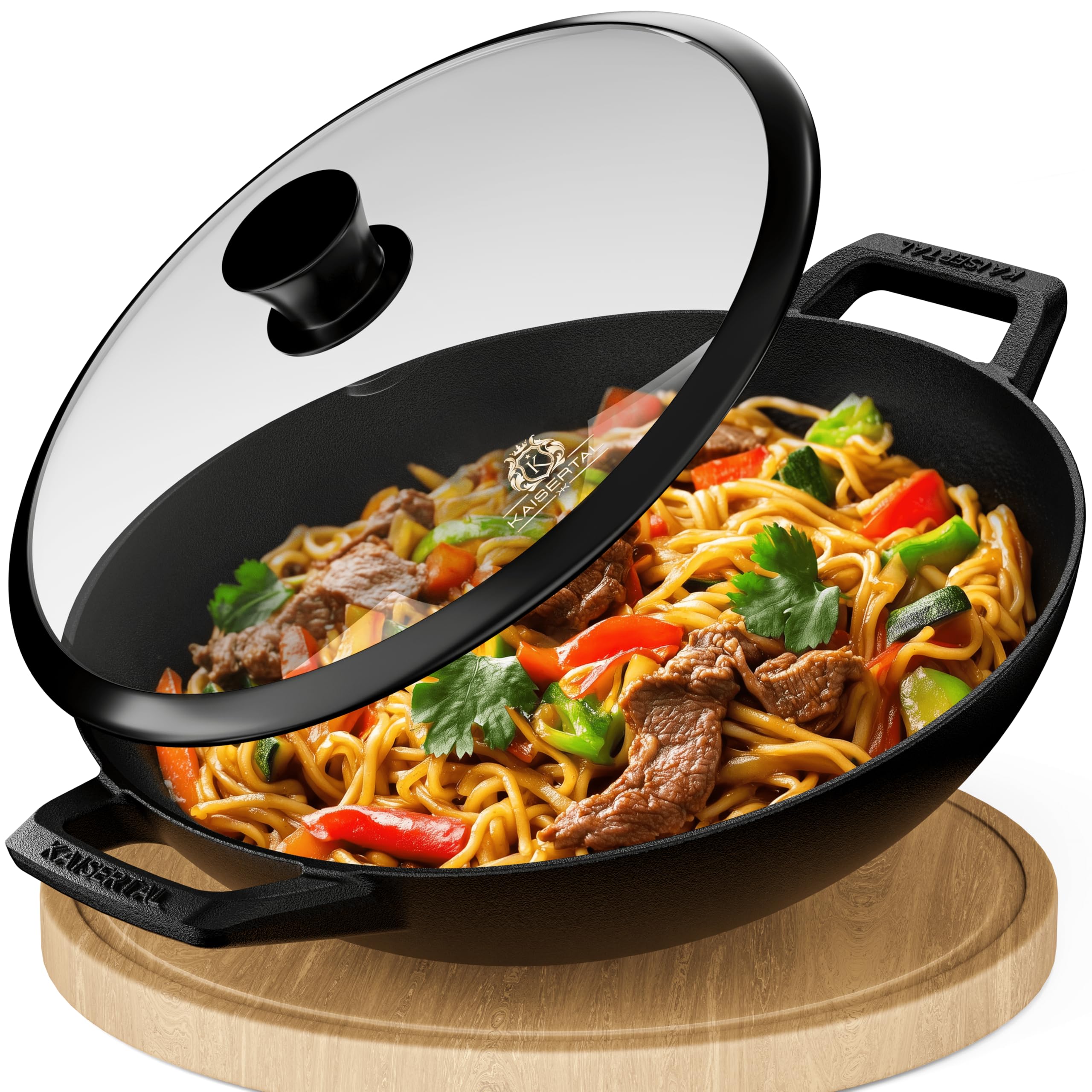 KAISERTAL® Gusseisenpfanne 32cm – Gusspfanne Induktion & Cast Iron Pan – Gusseisen Pfannen für Indoor & Outdoor, Backofengeeignet, voreingebrannt, Robuste Iron Cast Pan für Braten, Schmoren & Grillen