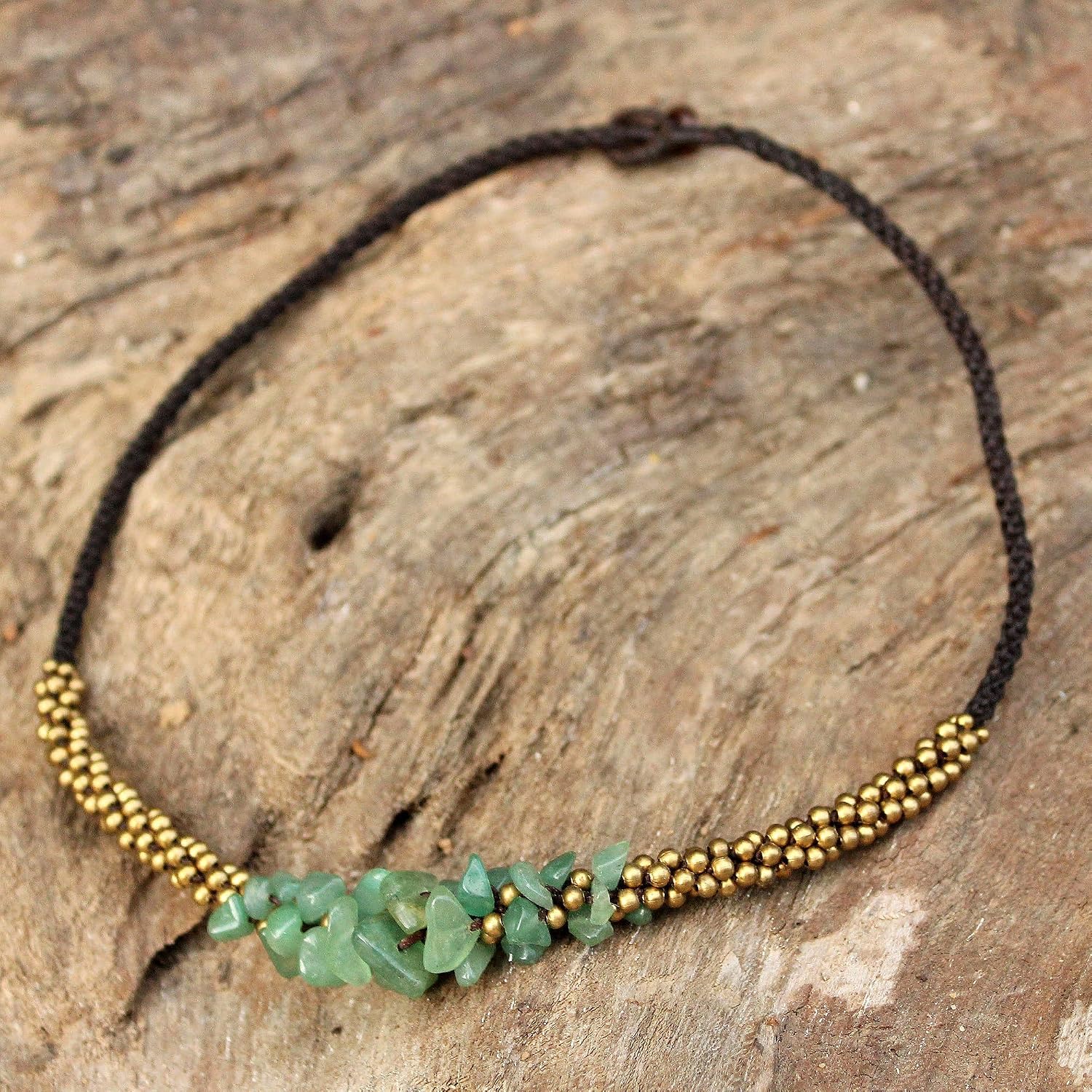 NOVICA Handmade Beaded Necklace Brass Quartz Coconut Shell Green Thailand Hemlock Lucite Limpet Birthstone [18.5 in L x 0.6 in W] 'Green Orchids'