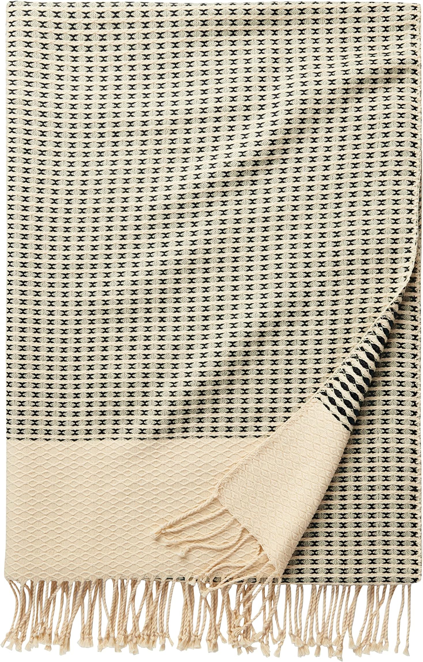 Amazon Aware Woven Cotton Chevron Block Throw Blanket - 60 x 80-Inch, Natural/Black