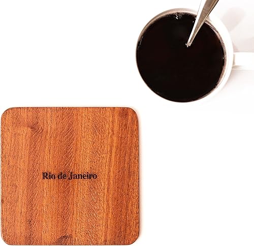 Miniatura 2 de Río de Janeiro - Posavasos con mapa por O3 Design Studio, juego de 4, posavasos de madera Sapele con mapa de la ciudad, hecho a mano
