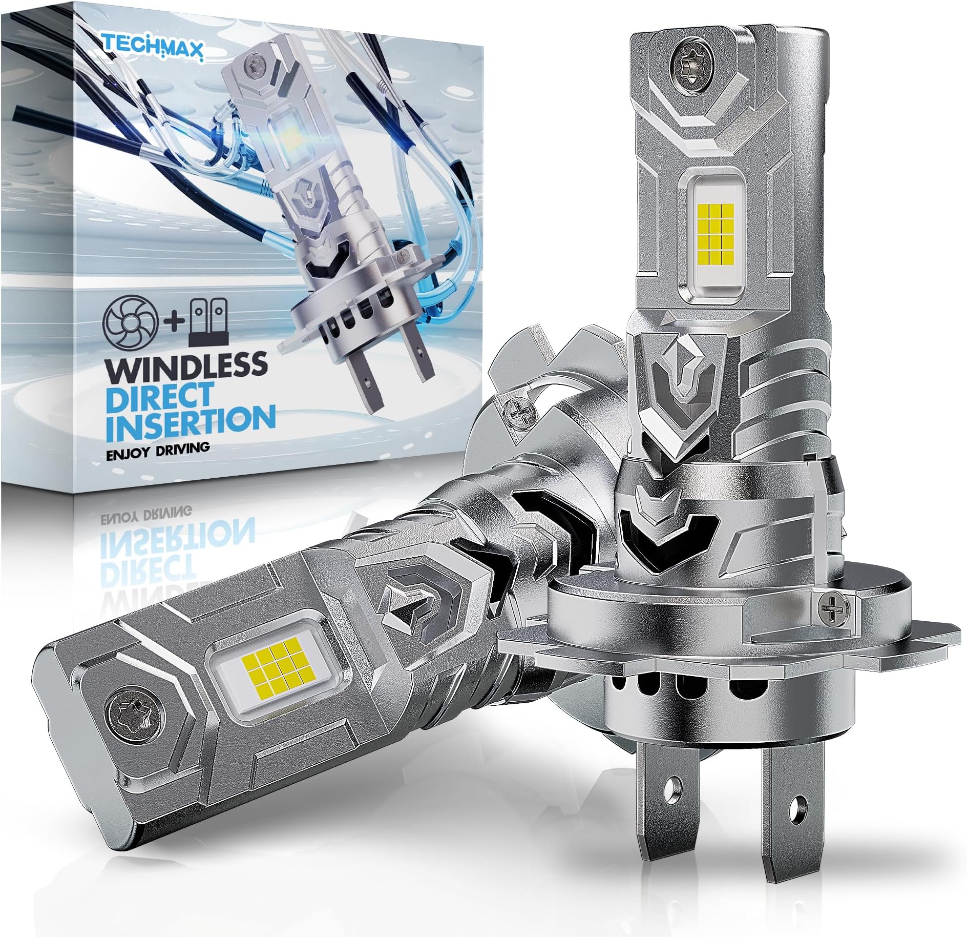 H7 Light Bulb, 6500K Xenon White 30000LM +600% Extremely Bright No Adapter Required 1:1 Mini Size H7 Fog Light w/Cooling Fan - Pack of 2