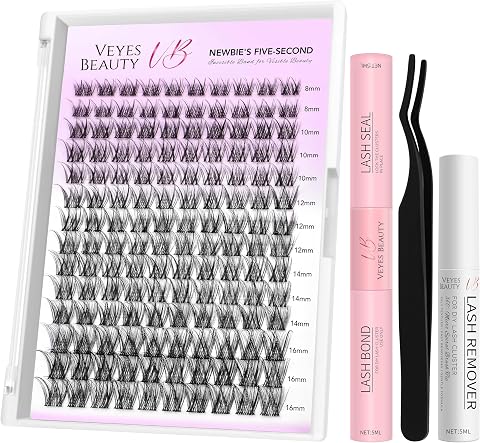 VEYESBEAUTY LuxeBold Lash Clusters Kit Newbie's Five-Second Series Eyelash | Individual Eyelash Extensions Kit Thin & Invisible Band DIY Eyelashes Kit Wispy Lash Tray With Bond&Seal Remover Applicator