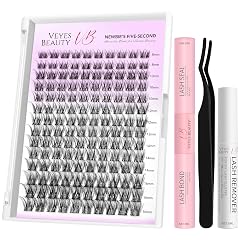 VEYESBEAUTY Lash Clusters Kit Individual Eyelash Extensions Thin Invisible Band DIY False Eyelashes Newbies Five-Second Series Wispy Lash