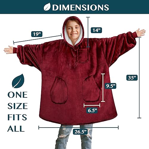 Miniatura 5 de PAVILIA Manta de vestir para niños y niñas, cálida y acogedora sudadera con capucha gigante con dos bolsillos, forro polar Sherpa con capucha para
