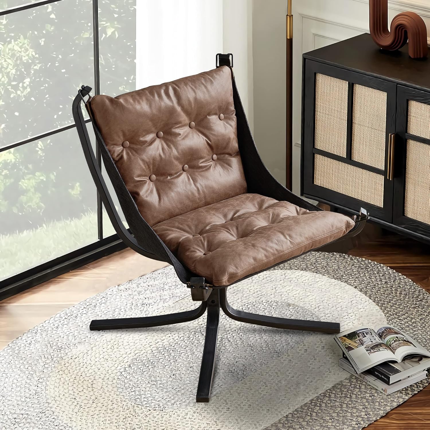 Living Room Chairs, Genuine Leather Butterfly Chair, Handmade Iron Frame Reading Chair, Vintage Chair for Study Room Reading, Bedroom, Living Room, Office