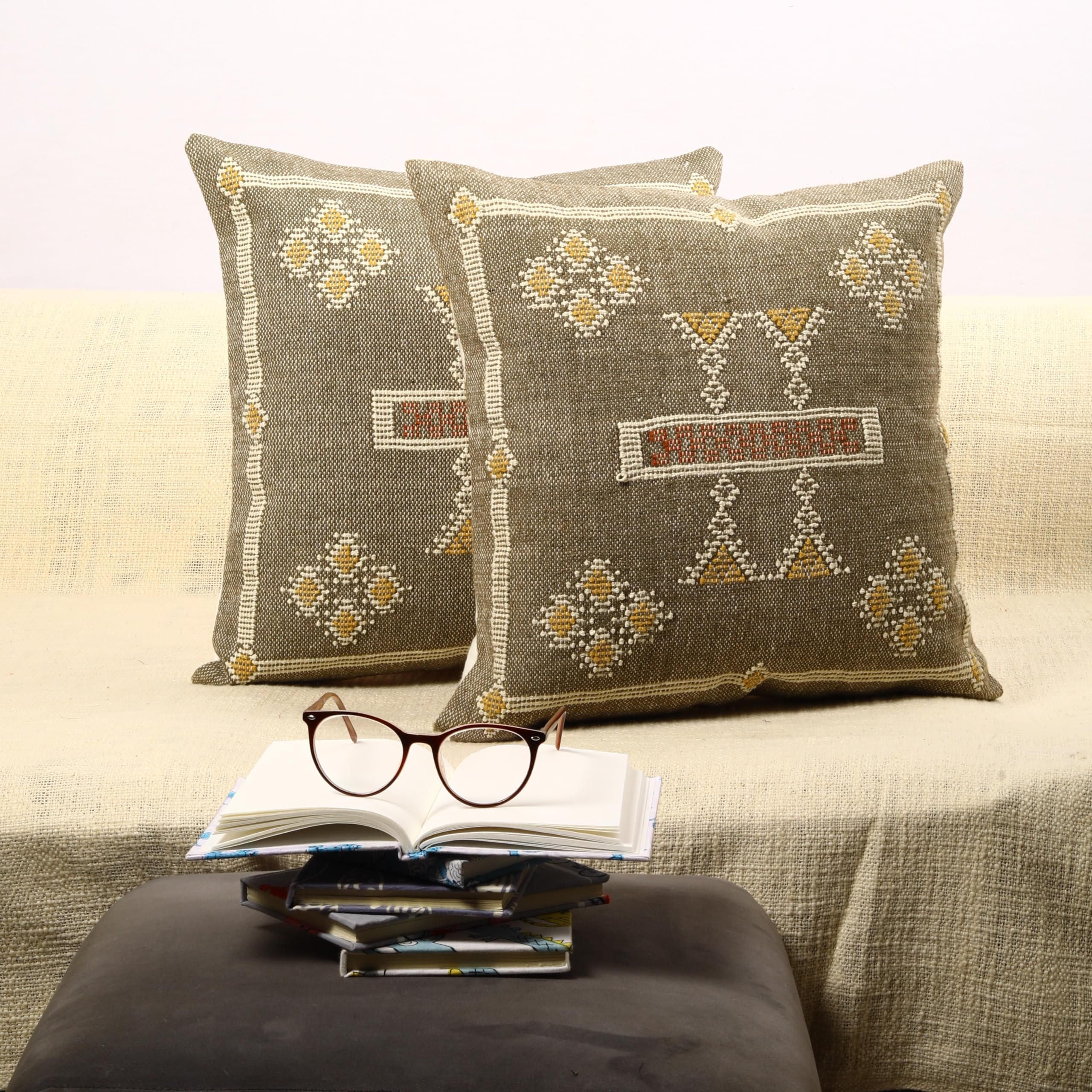 Trade Star Set of 2 Kilim Pillow Cover 70% Jute 30% Wool Throw Cushion Cover Decorative Pillow Highly Durable Quality Handwoven Cushion Case Rug Pillowcase (Sabra 19)