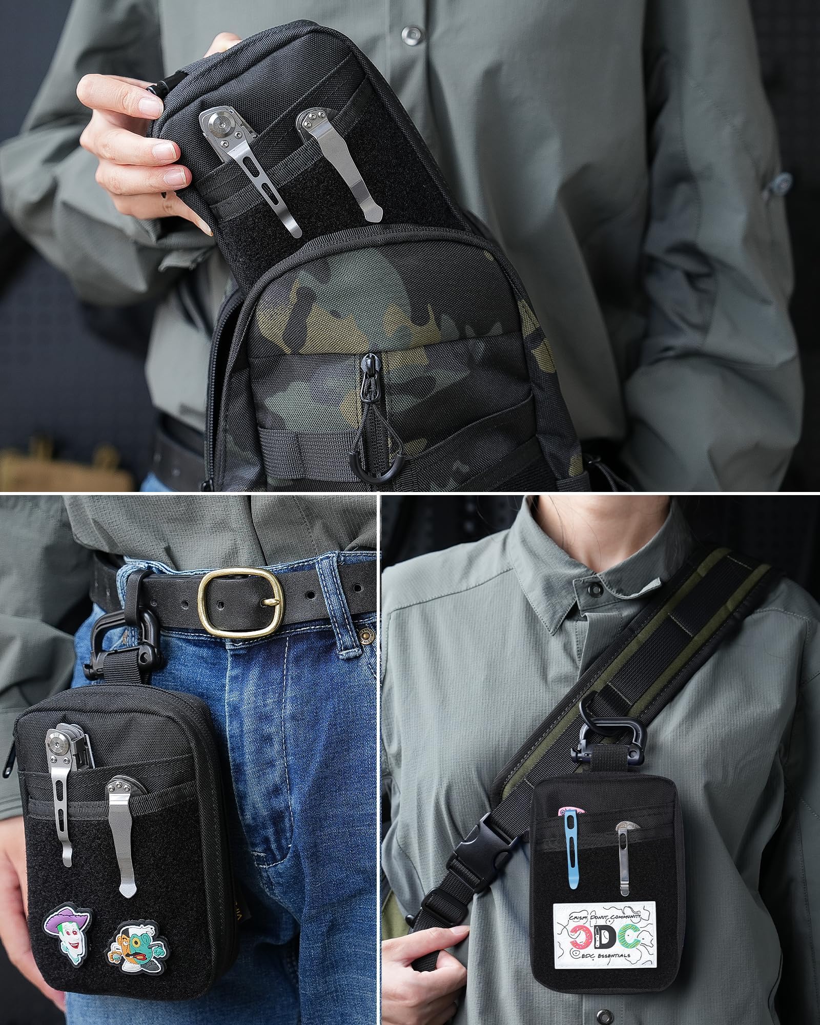 VIPERADE VE32 EDC woreczek z miejscem na naszywkę, organizer kieszonkowy Molle do codziennego noszenia, mała saszetka na pasek na multitool dla mężczyzn, Czarny, 6.29'' x 4.33'' x 1.18'', Etui