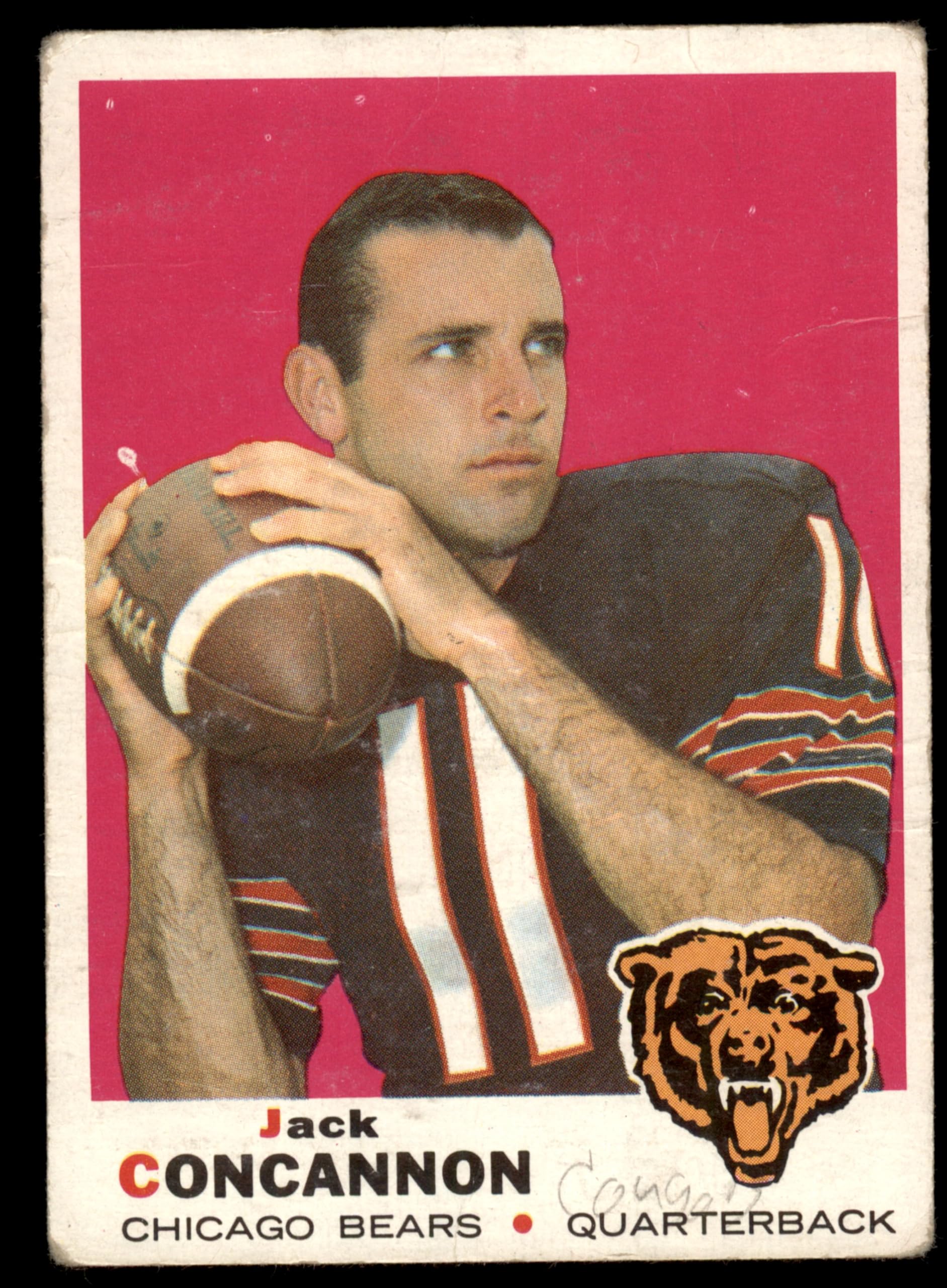 1969 Topps # 186 Jack Concannon Chicago Bears (Football Card) FAIR Bears Boston College