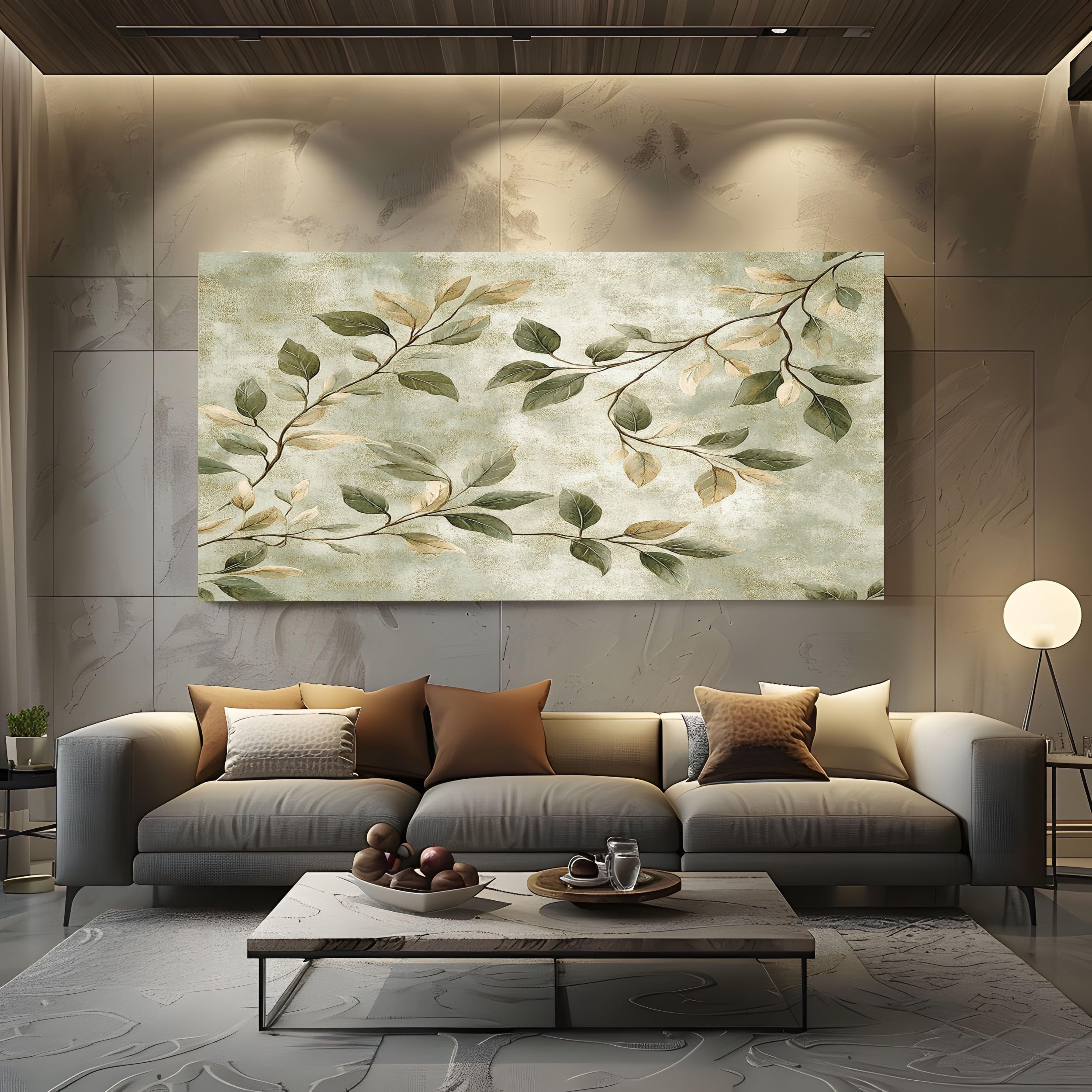 ZORYAN Plant Sage Large Canvas Wall Art Painting Green Canvas Pictures Wall Art for Living Room Home Office Restaurant Decor, 80x160cm Frameless
