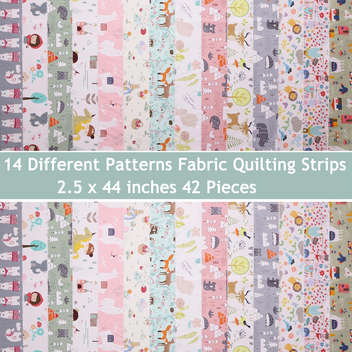 Jelly Rolls Fabric Strips for Quilting, Crafting, and Sewing, 42 Strip Jelly Roll Fabric Clearance, Cartoon Animal Print Cotton Material for Blanket, Rug, Upholstery, Home Decor, and Crafts